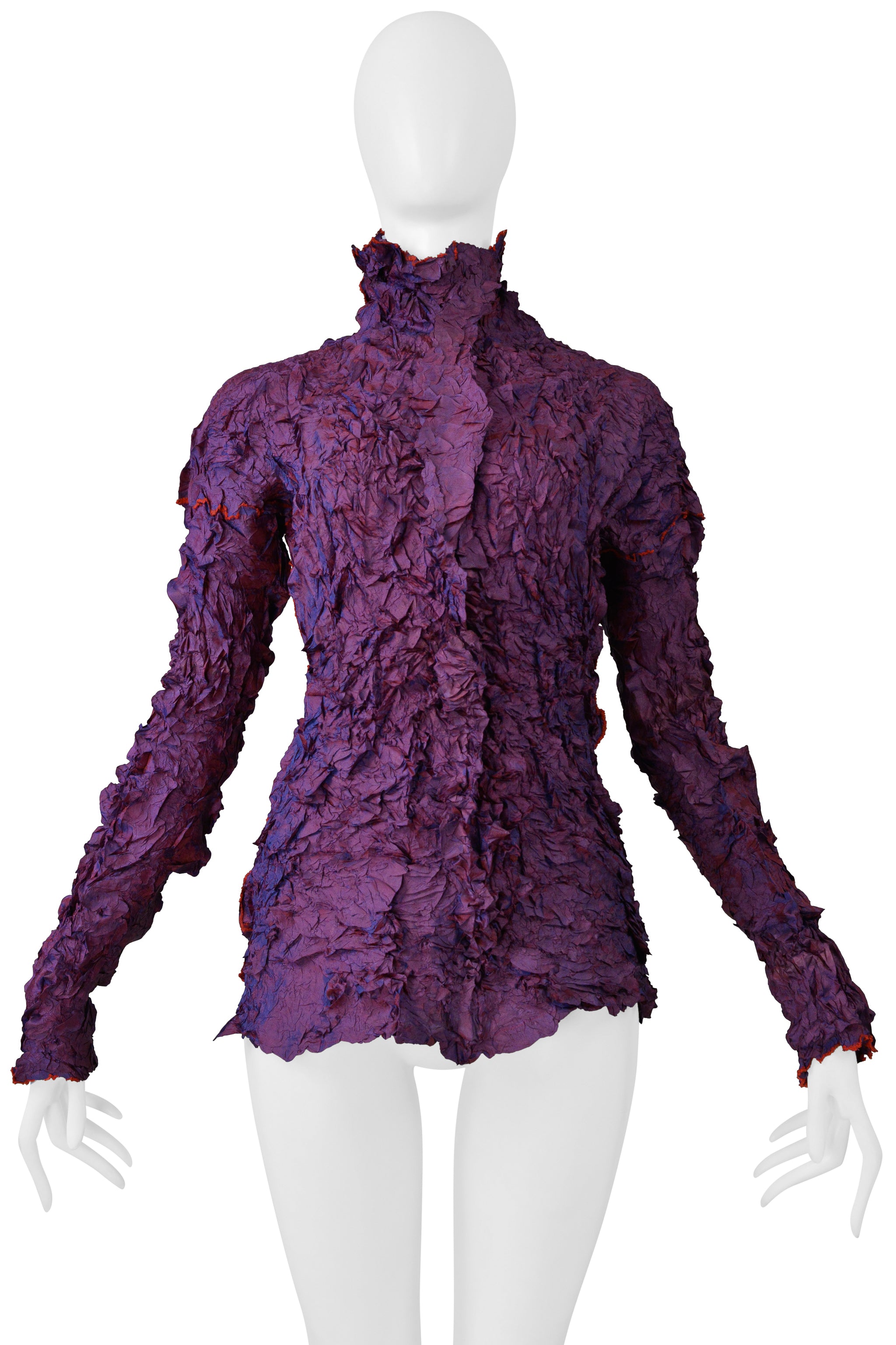 ISSEY MIYAKE PLEATS DI MIYAKE PURPLE HIGH NECK LONG SLEEVE TOP 2002-03
