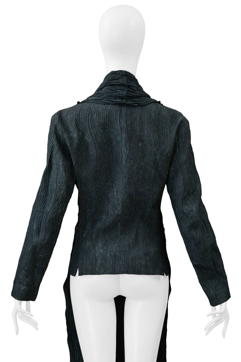 ISSEY MIYAKE SERPENT GREEN PLEATED JACKET WITH SIDE ZIPPERS AND LONG FRONT 2002-2003