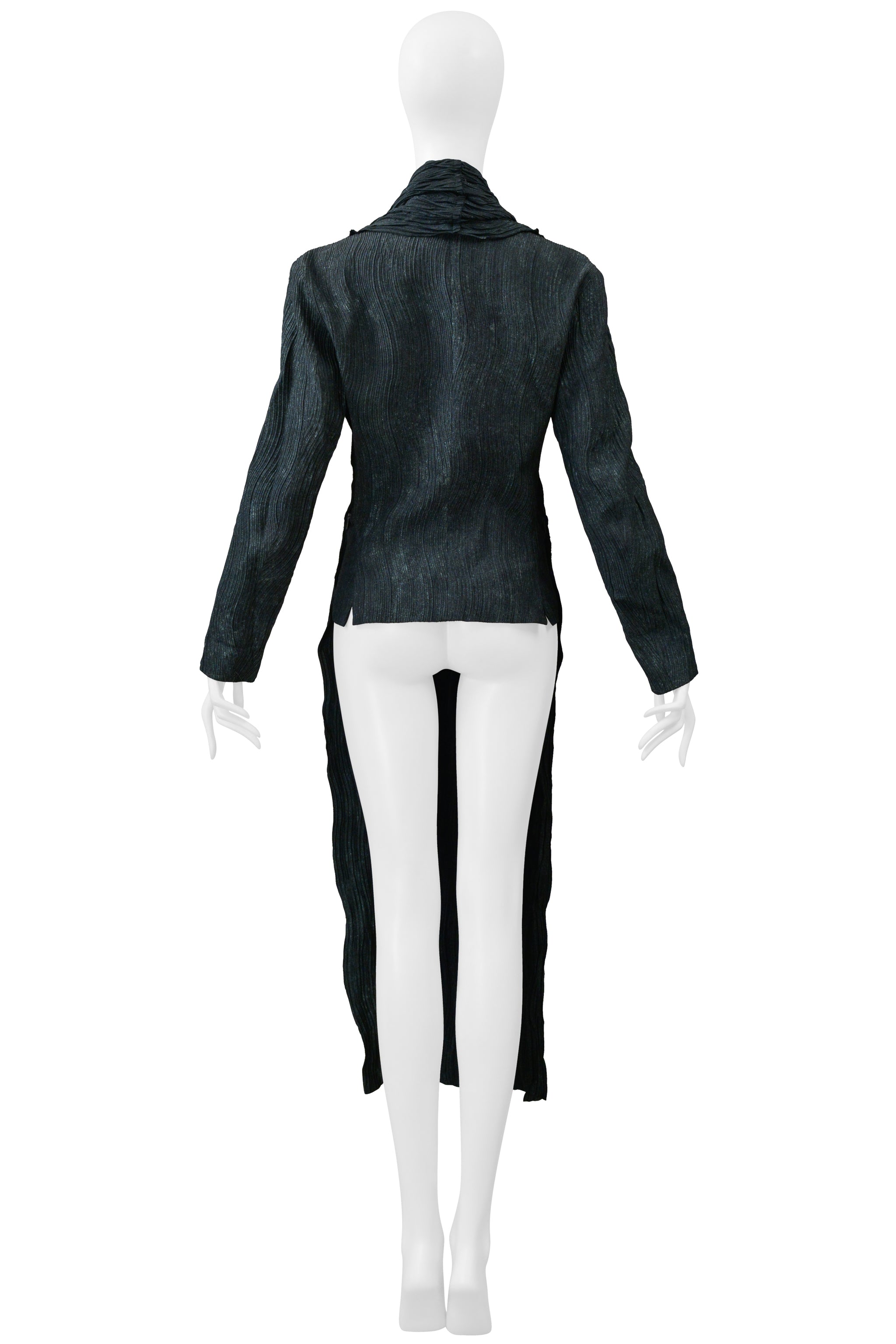 ISSEY MIYAKE SERPENT GREEN PLEATED JACKET WITH SIDE ZIPPERS AND LONG FRONT 2002-2003