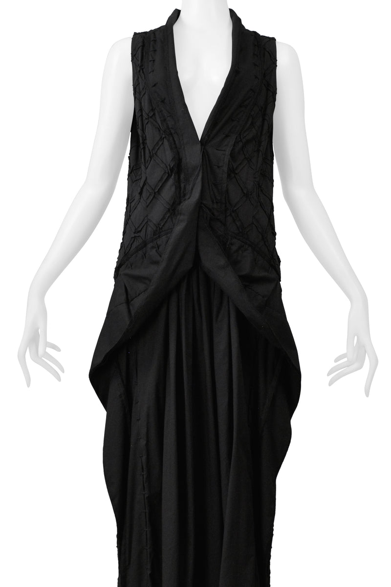 ISSEY MIYAKE BLACK SLEEVELESS DRESS WITH DIAMOND STITCH DETAIL SS 2003