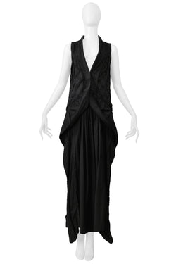 ISSEY MIYAKE BLACK SLEEVELESS DRESS WITH DIAMOND STITCH DETAIL SS 2003