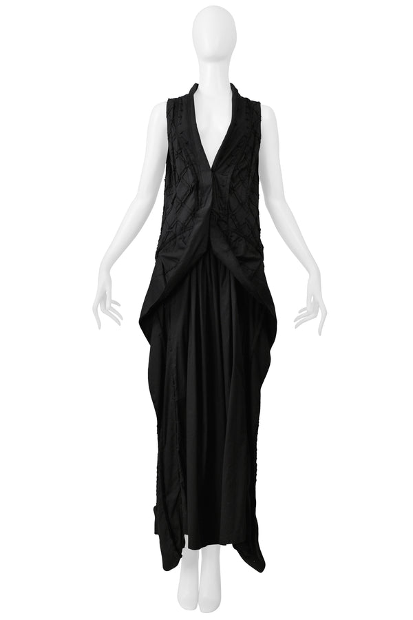 ISSEY MIYAKE BLACK SLEEVELESS DRESS WITH DIAMOND STITCH DETAIL SS 2003
