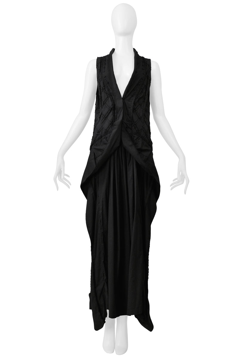 ISSEY MIYAKE BLACK SLEEVELESS DRESS WITH DIAMOND STITCH DETAIL SS 2003