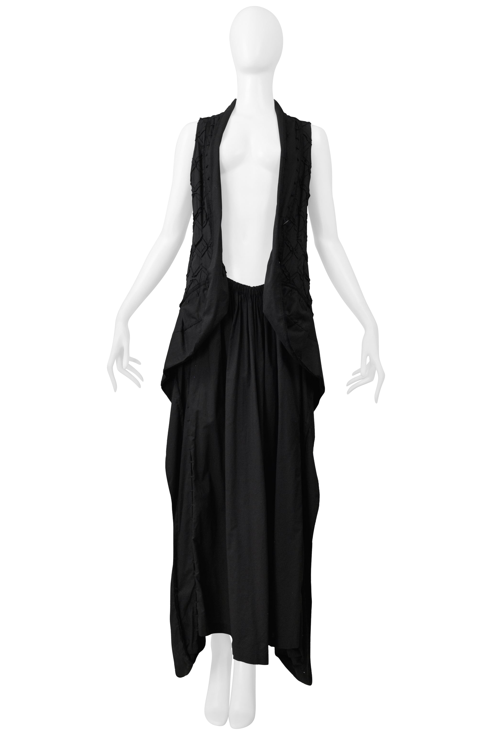 ISSEY MIYAKE BLACK SLEEVELESS DRESS WITH DIAMOND STITCH DETAIL SS 2003