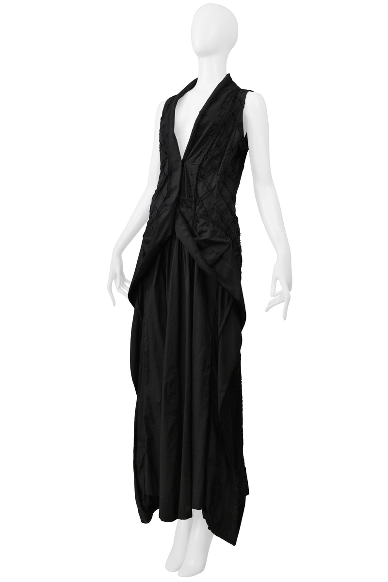 ISSEY MIYAKE BLACK SLEEVELESS DRESS WITH DIAMOND STITCH DETAIL SS 2003