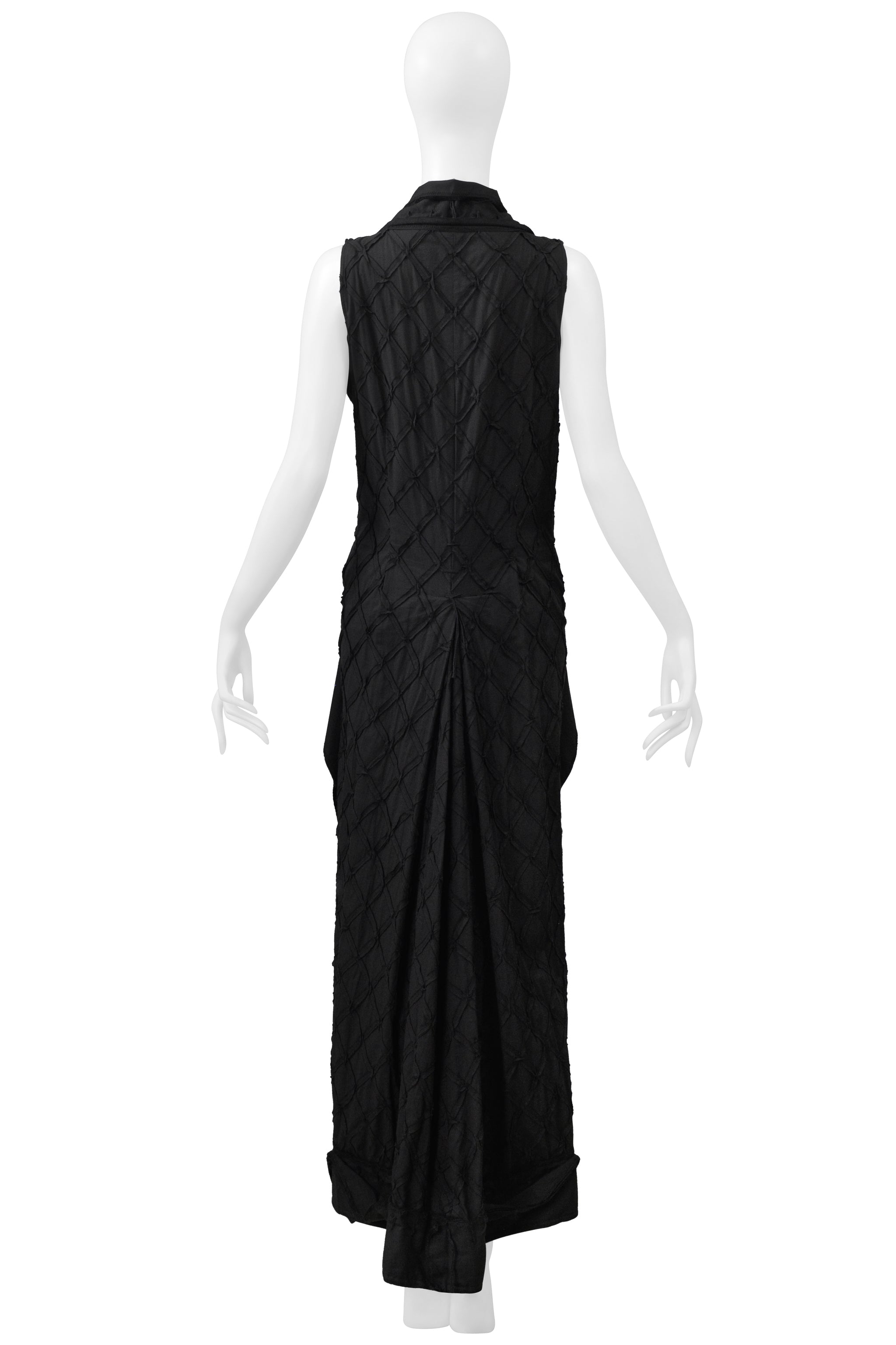 ISSEY MIYAKE BLACK SLEEVELESS DRESS WITH DIAMOND STITCH DETAIL SS 2003