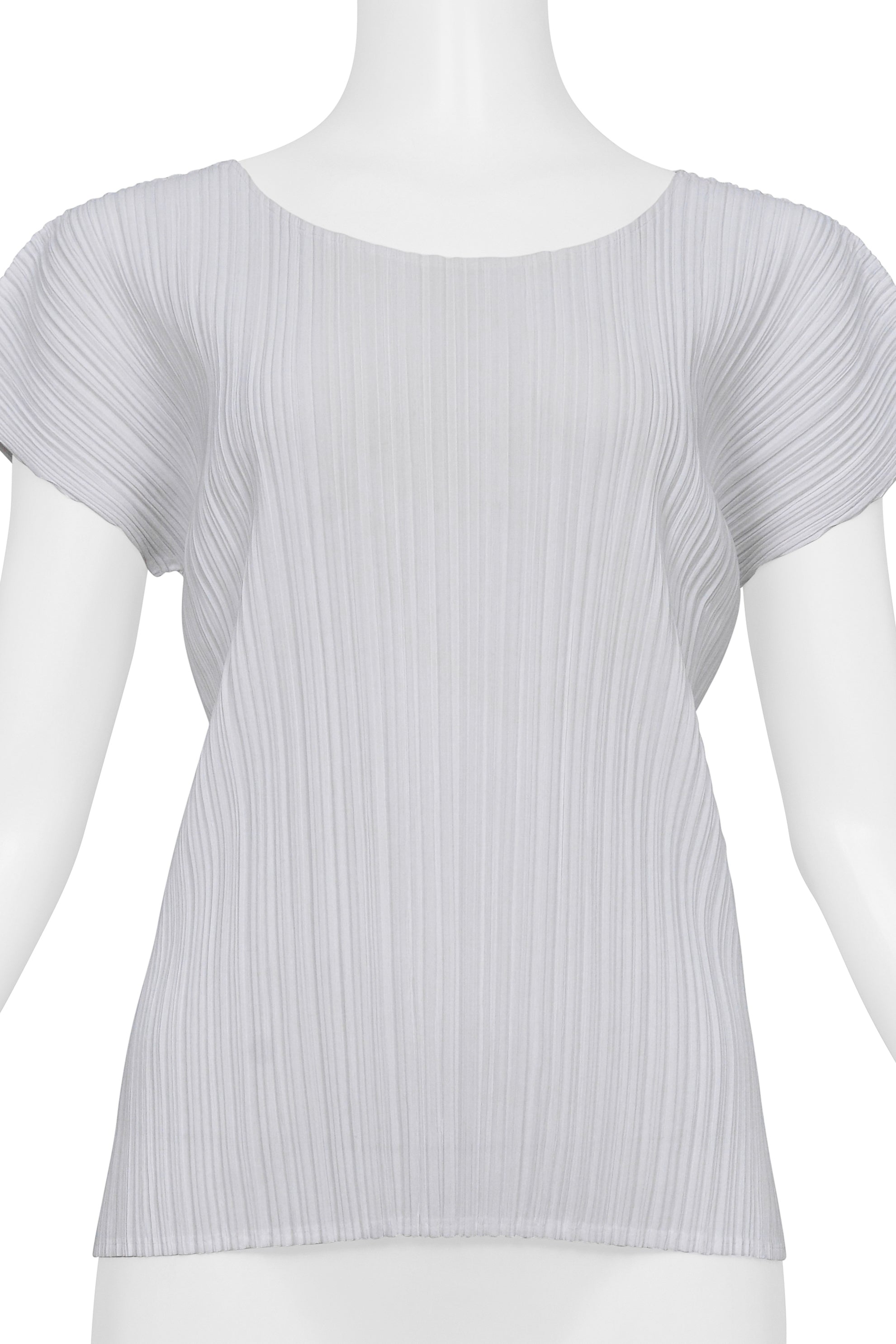 ISSEY MIYAKE PLEATS PLEASE WHITE PLEATED SHELL TOP WITH SHORT SLEEVES 2003