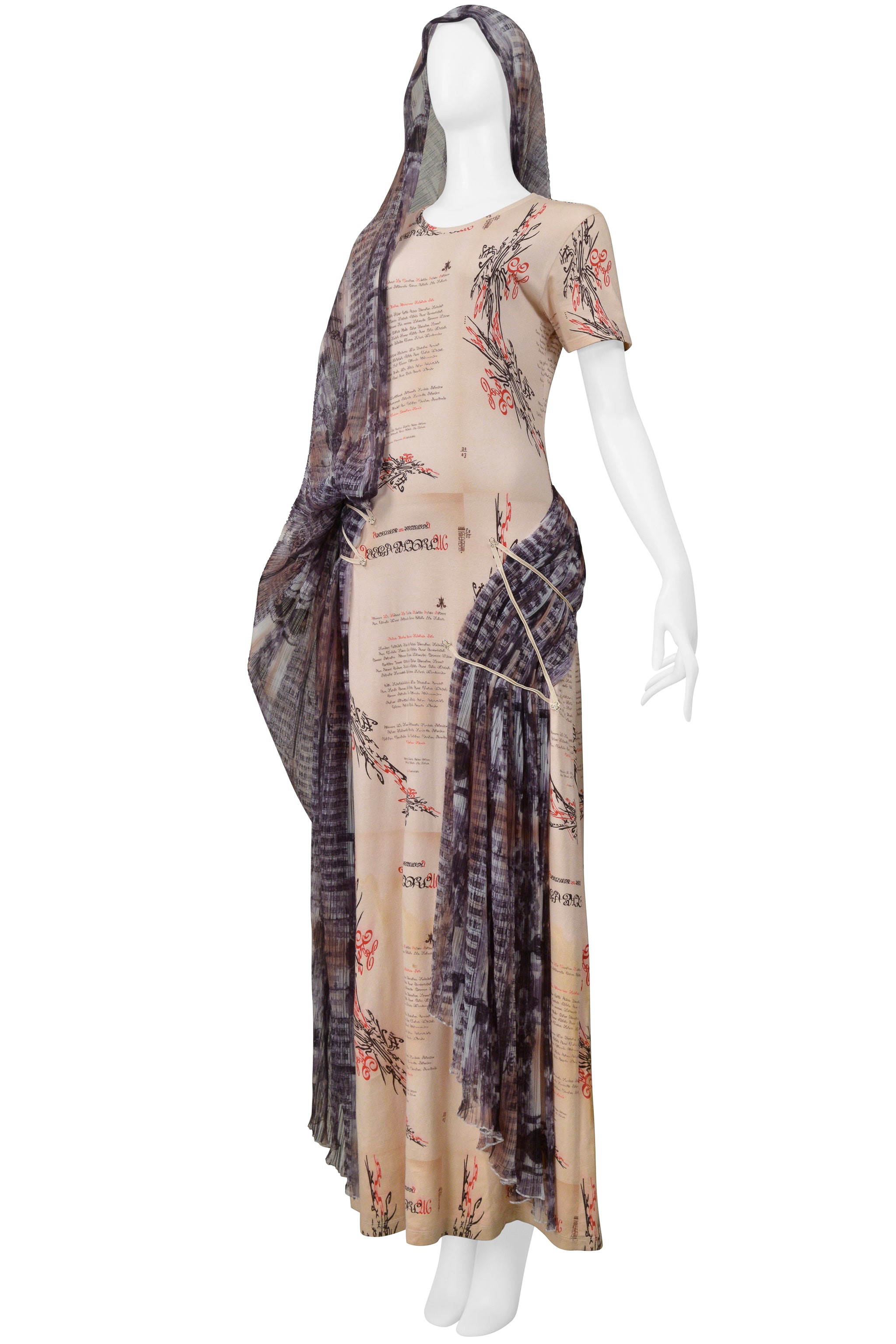 ISSEY MIYAKE ICONIC GODDESS SCRIPT DRESS WITH IKAT VEIL 2003