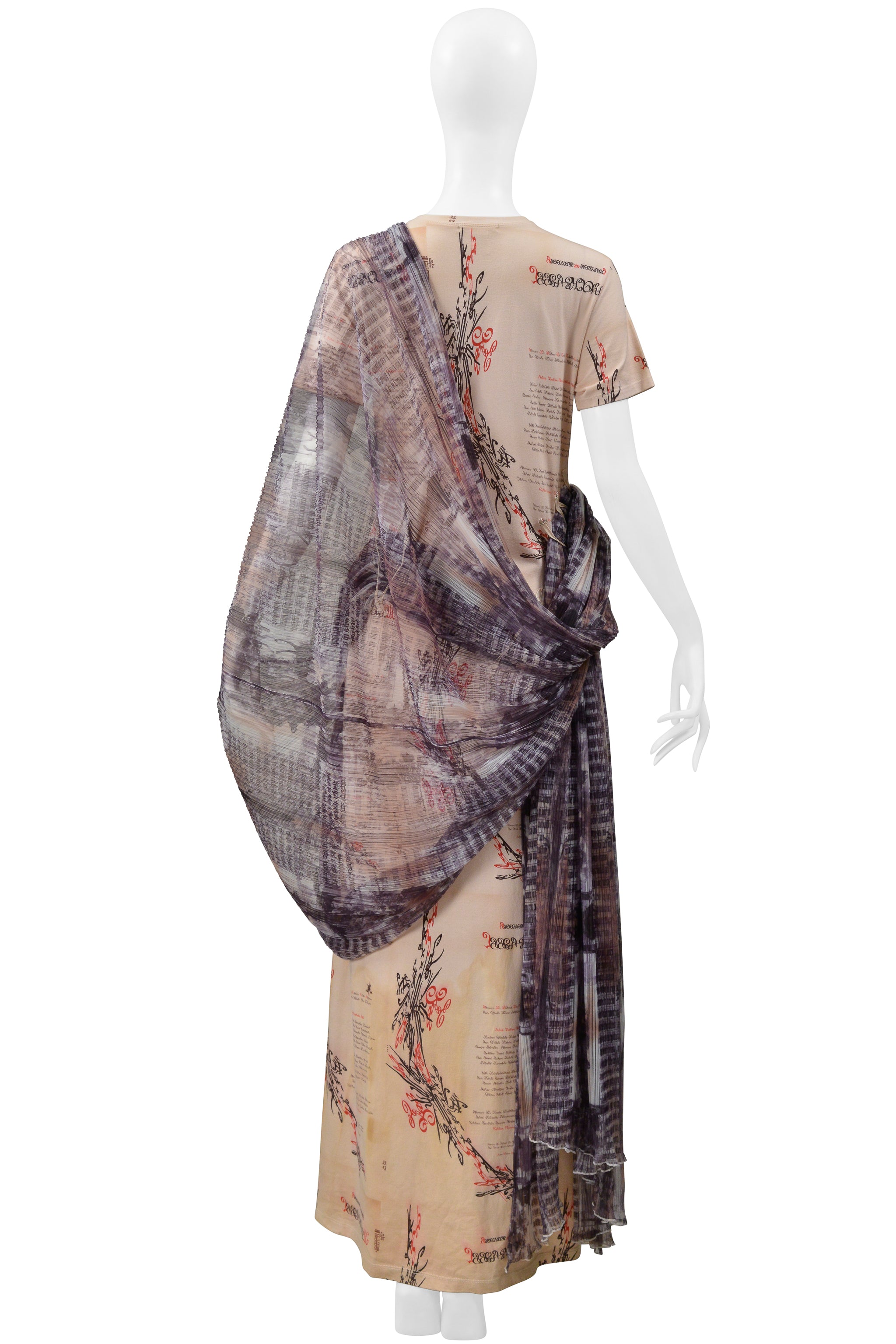 ISSEY MIYAKE ICONIC GODDESS SCRIPT DRESS WITH IKAT VEIL 2003