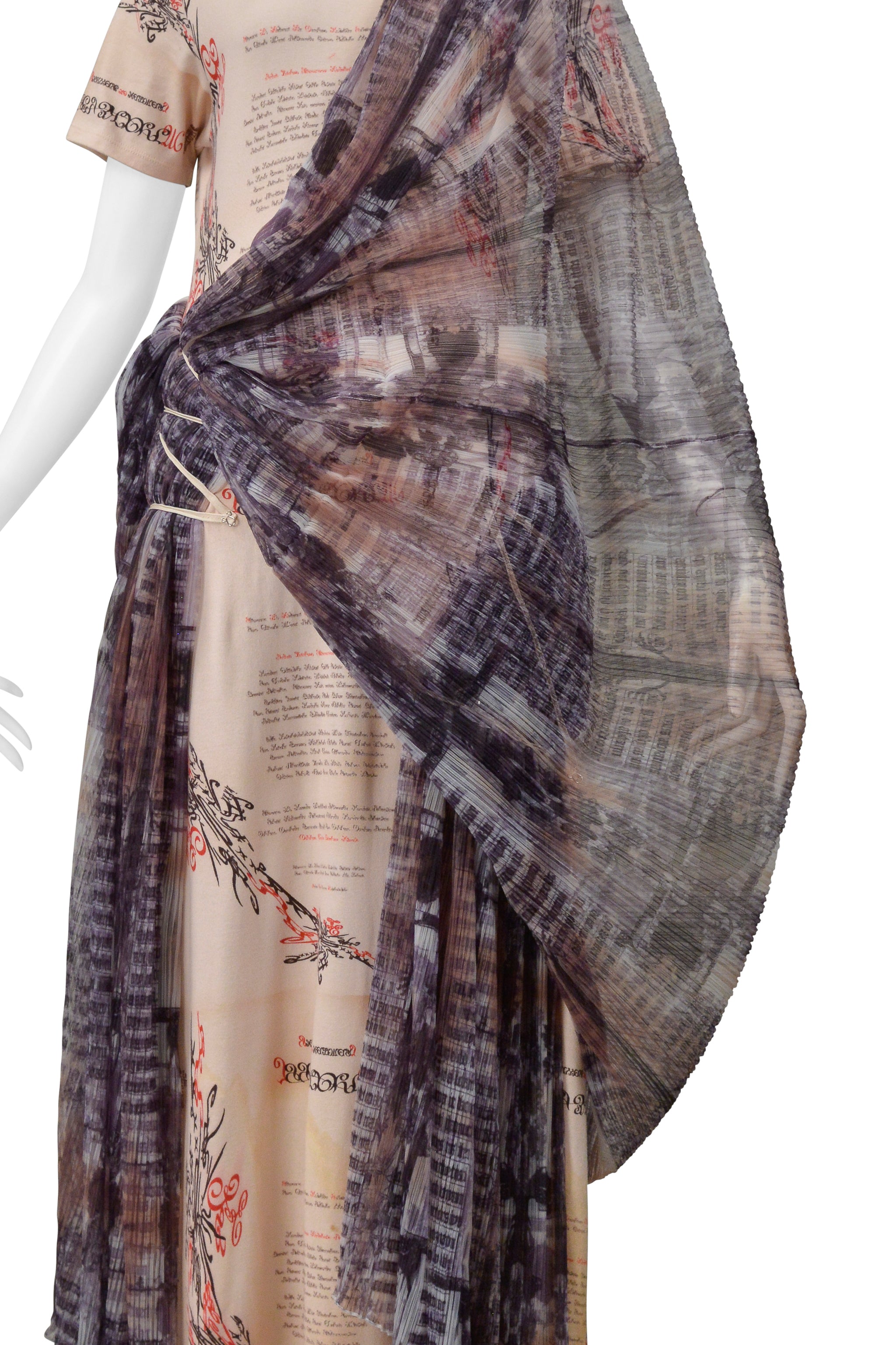 ISSEY MIYAKE ICONIC GODDESS SCRIPT DRESS WITH IKAT VEIL 2003