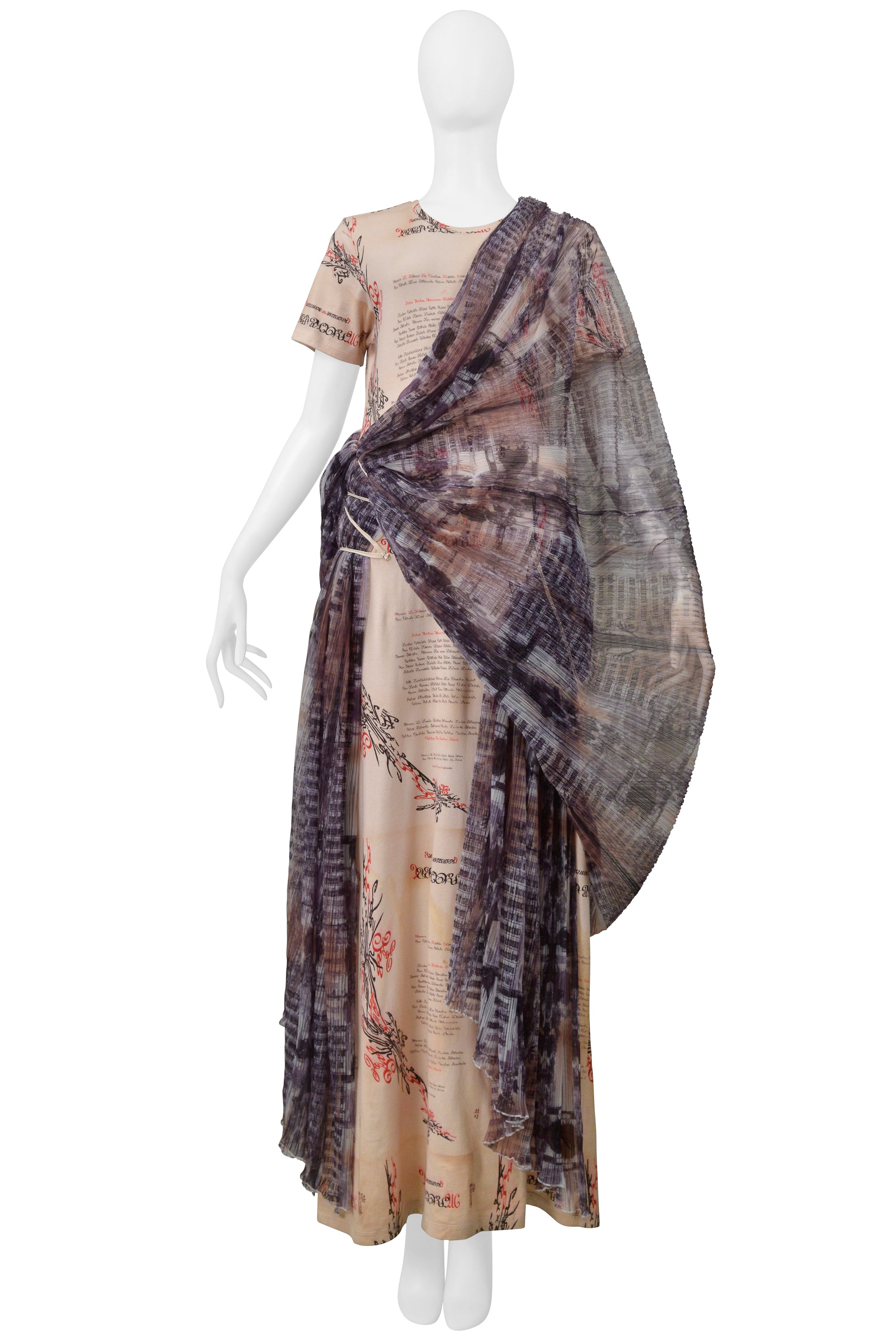ISSEY MIYAKE ICONIC GODDESS SCRIPT DRESS WITH IKAT VEIL 2003