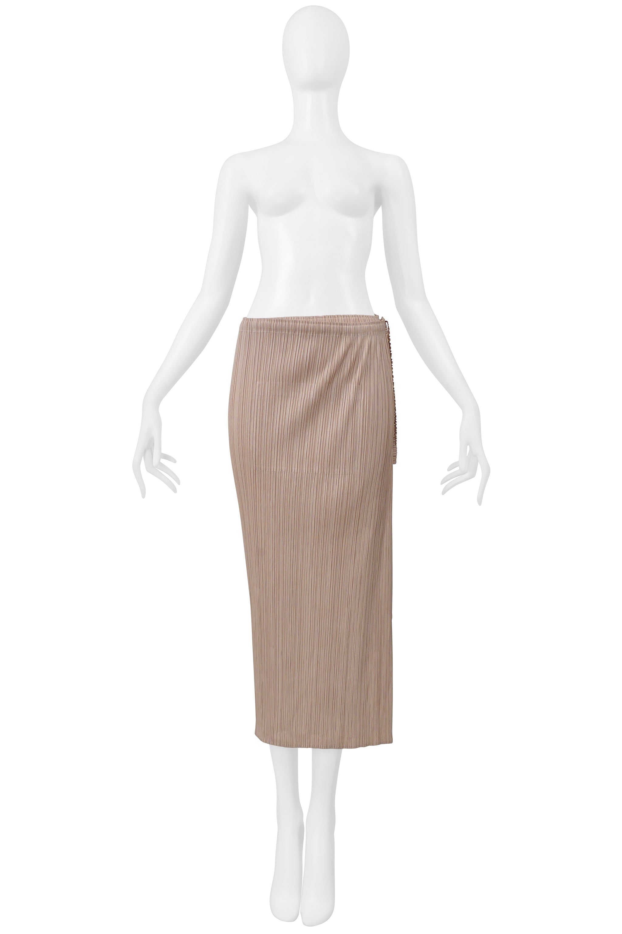 ISSEY MIYAKE TAN PLEATED PANTS WITH FRONT SKIRT PANEL 2004