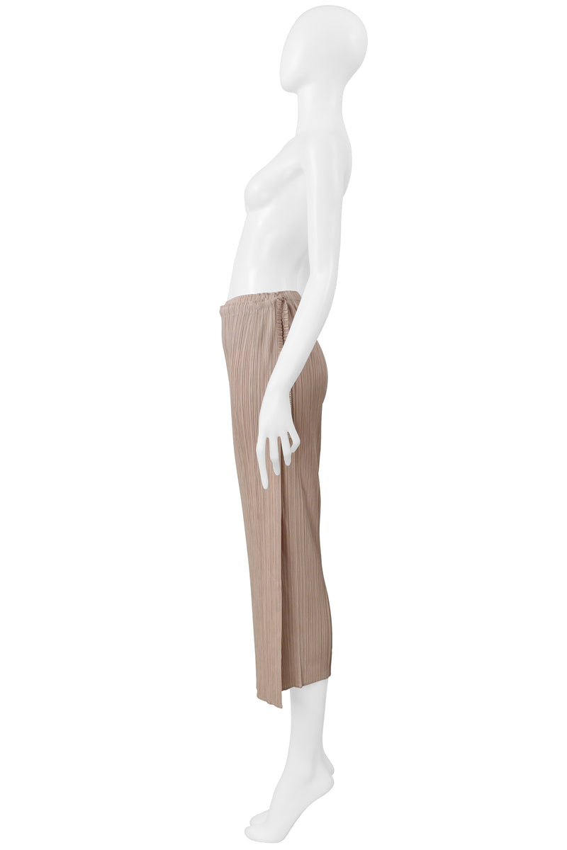 ISSEY MIYAKE TAN PLEATED PANTS WITH FRONT SKIRT PANEL 2004