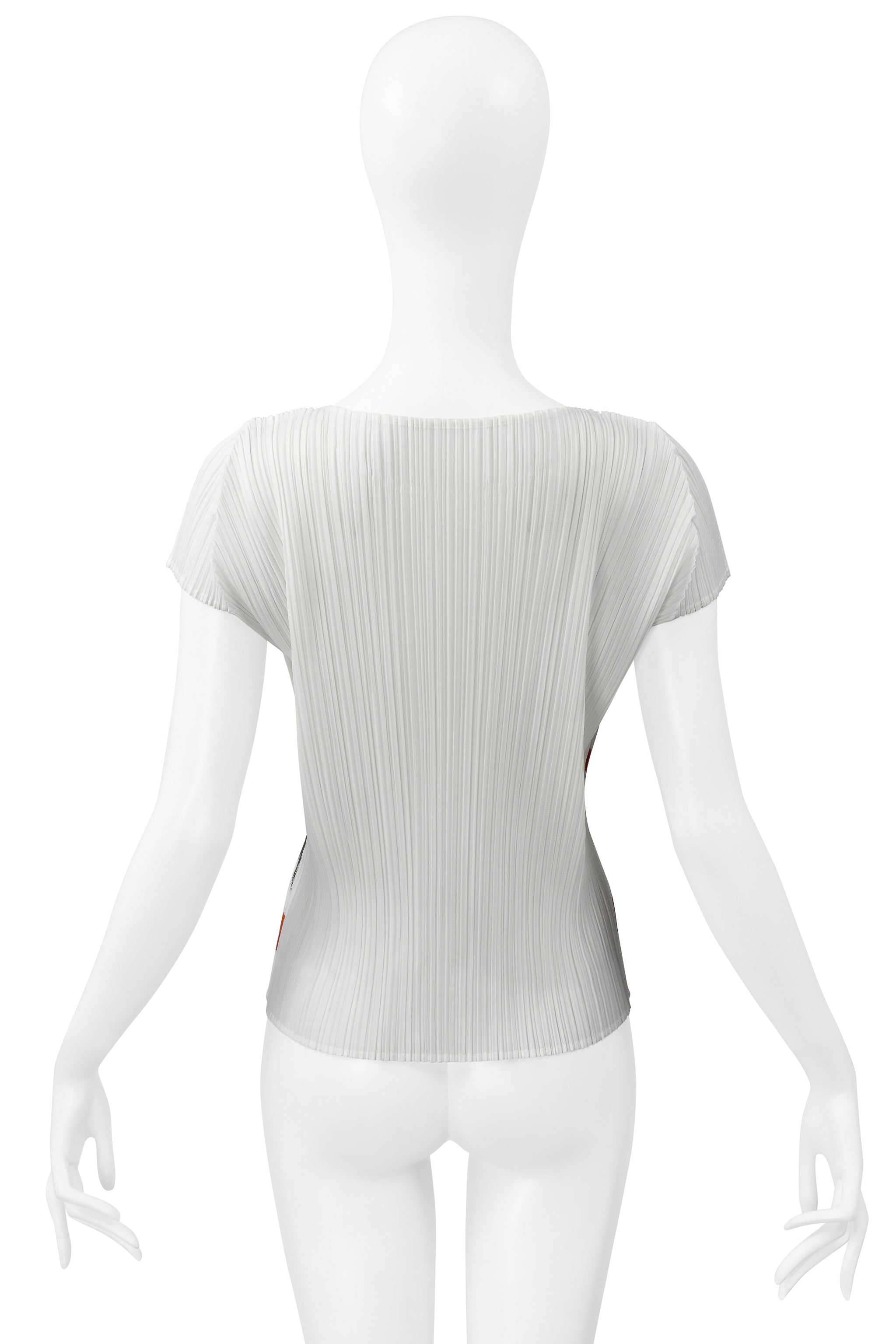 ISSEY MIYAKE WHITE PLEATED GRAPHIC TOP WITH CHARACTERS SS 2004