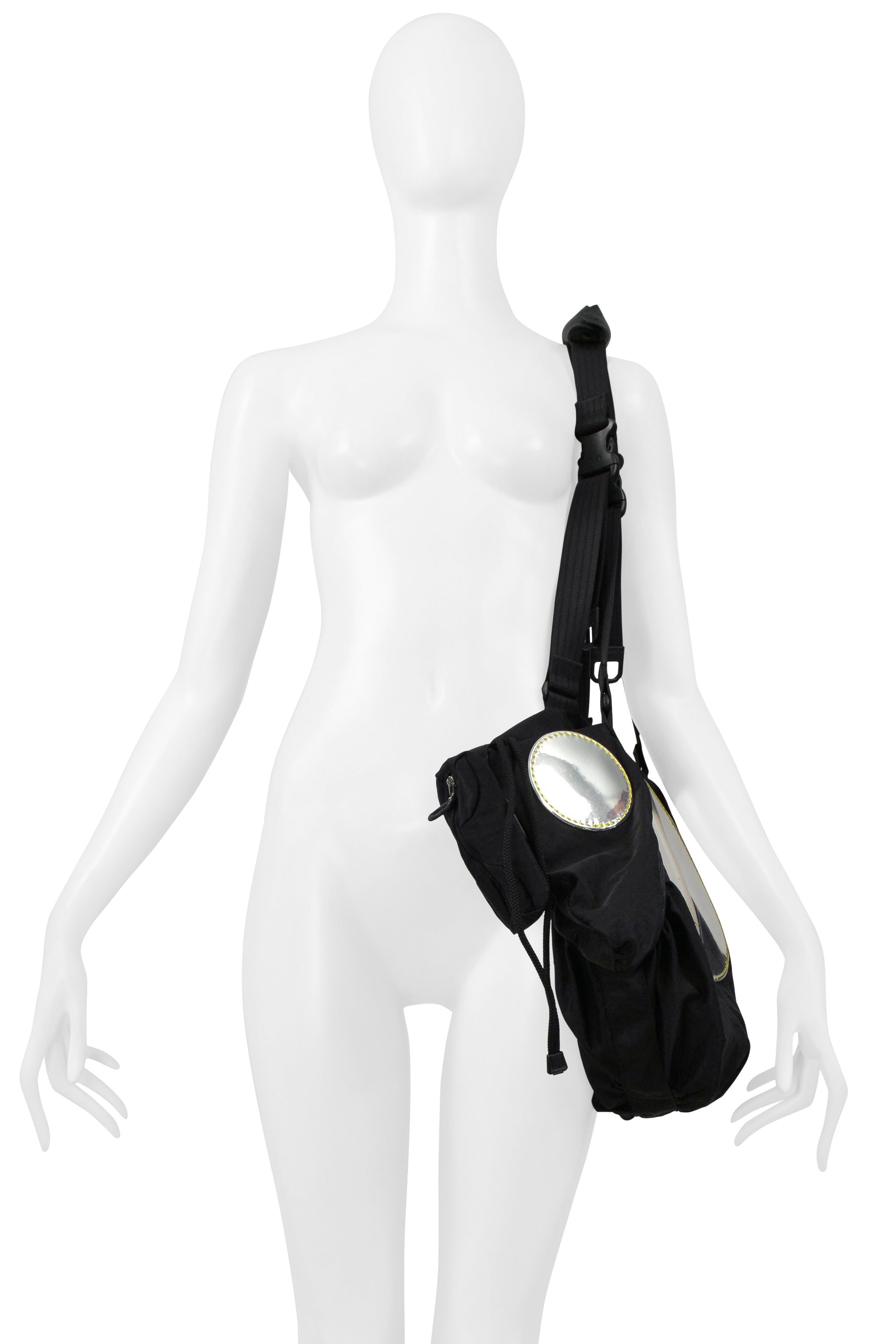 ISSEY MIYAKE BLACK NYLON TECH BAG WITH MIRRORS 2004