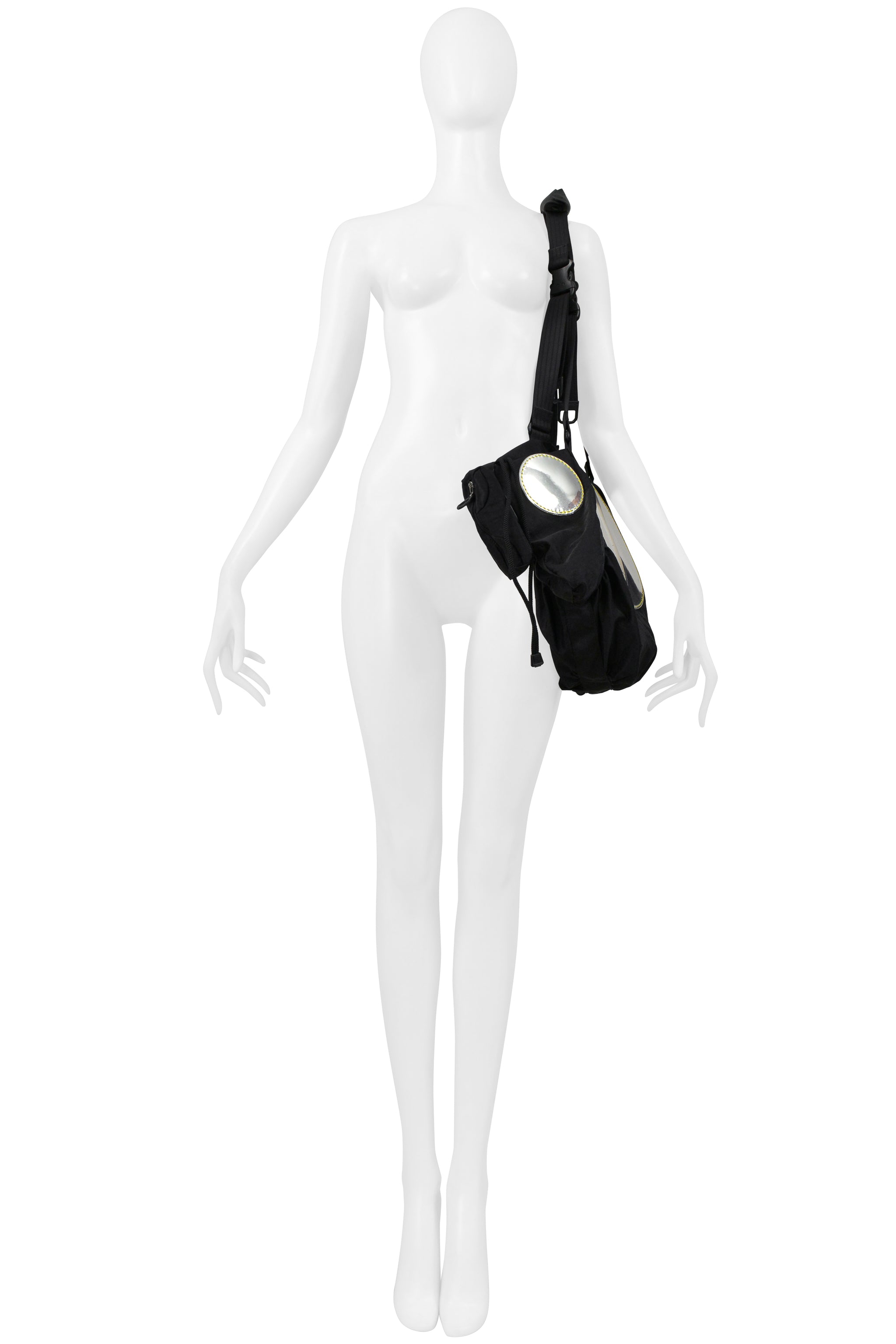 ISSEY MIYAKE BLACK NYLON TECH BAG WITH MIRRORS 2004