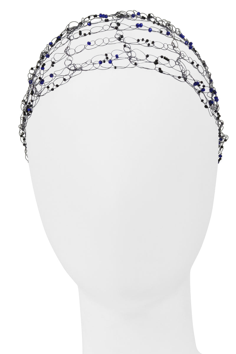 ISSEY MIYAKE BLACK HAIRNET WITH BLUE BEADS
