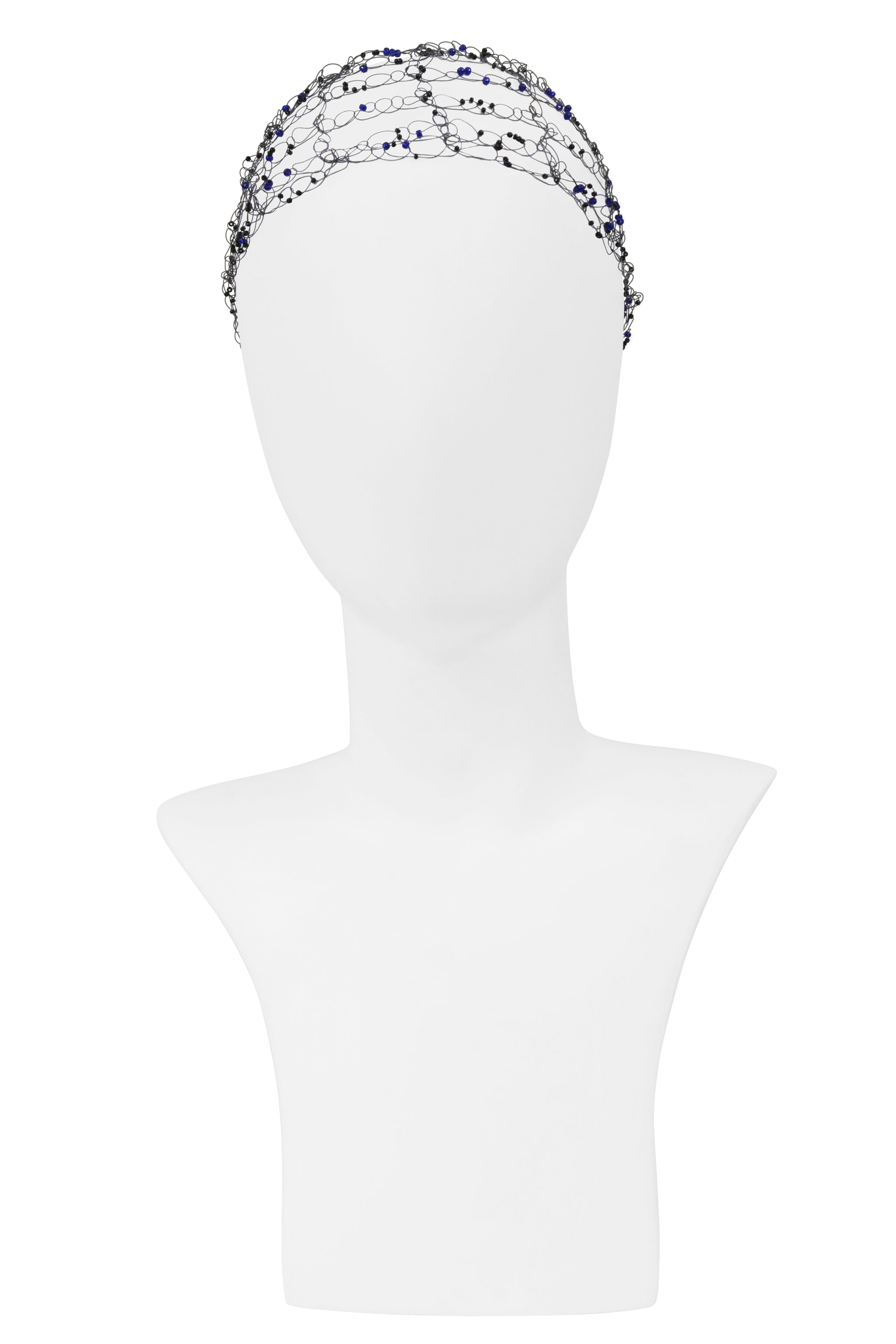 ISSEY MIYAKE BLACK HAIRNET WITH BLUE BEADS