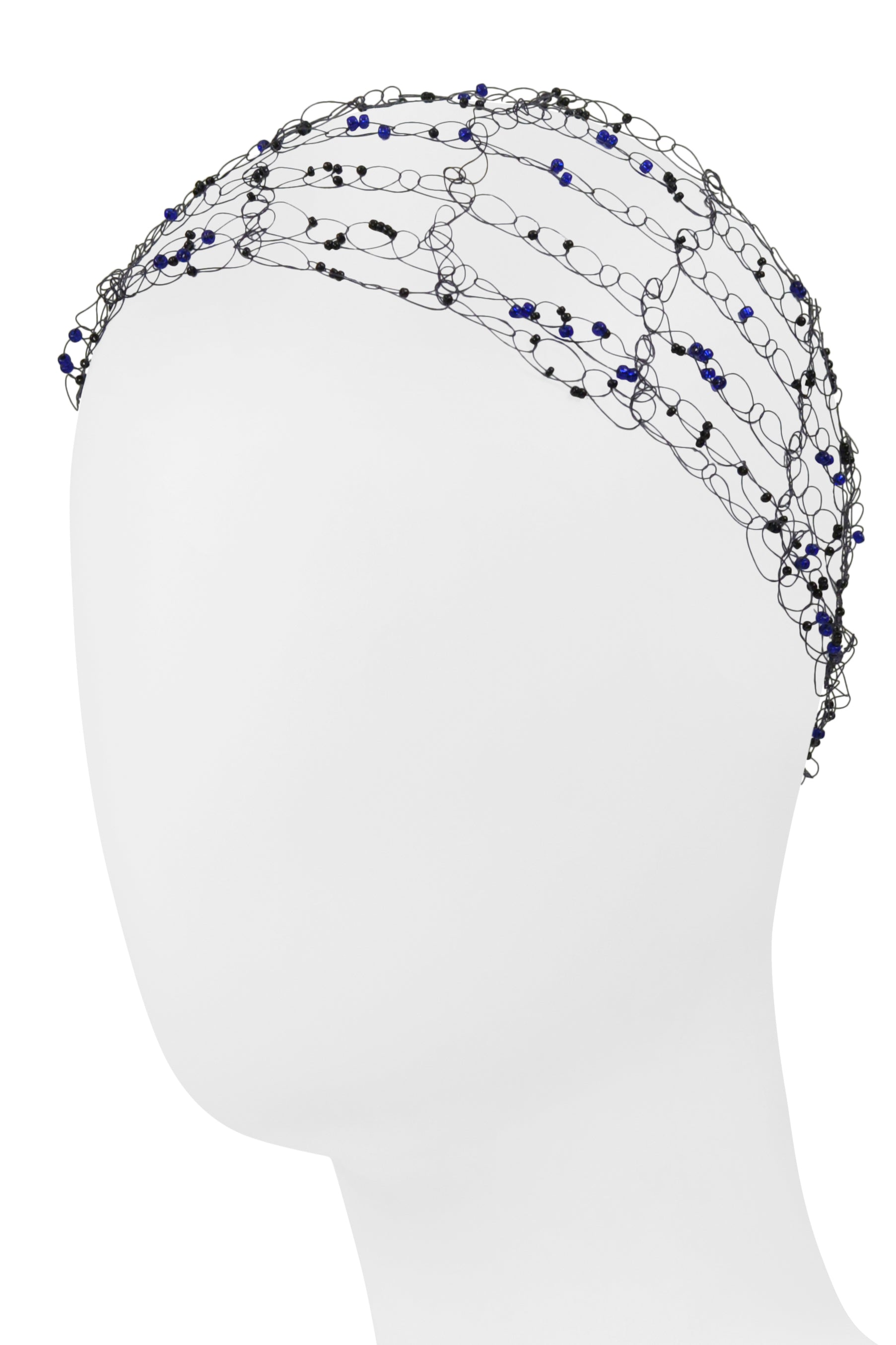 ISSEY MIYAKE BLACK HAIRNET WITH BLUE BEADS