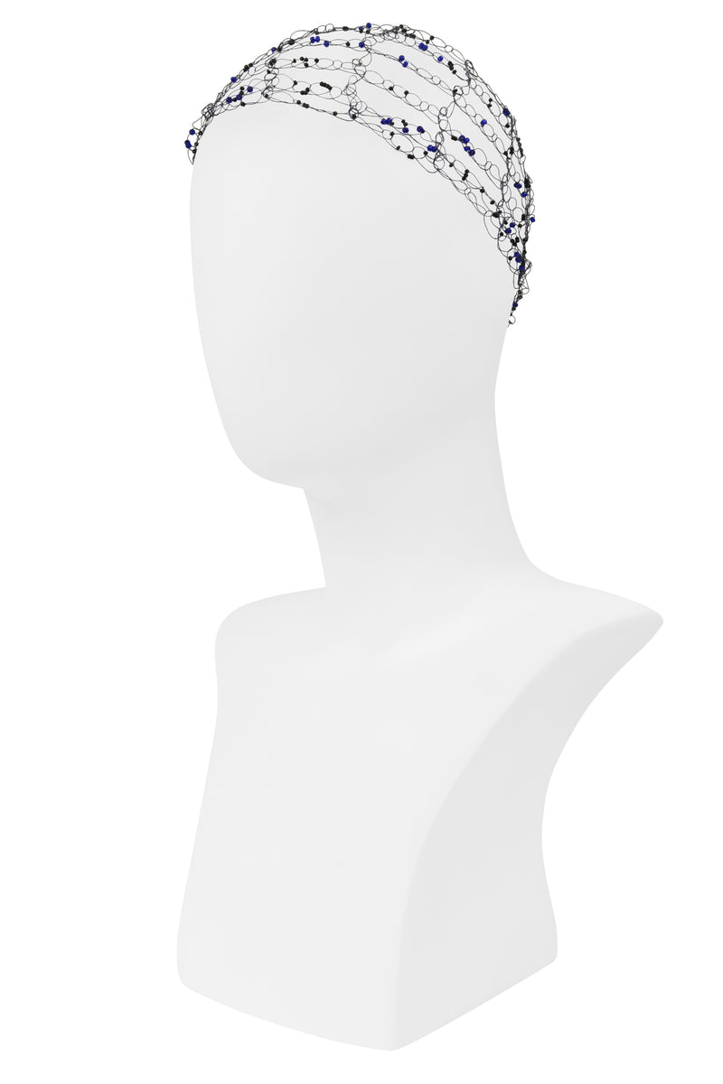 ISSEY MIYAKE BLACK HAIRNET WITH BLUE BEADS