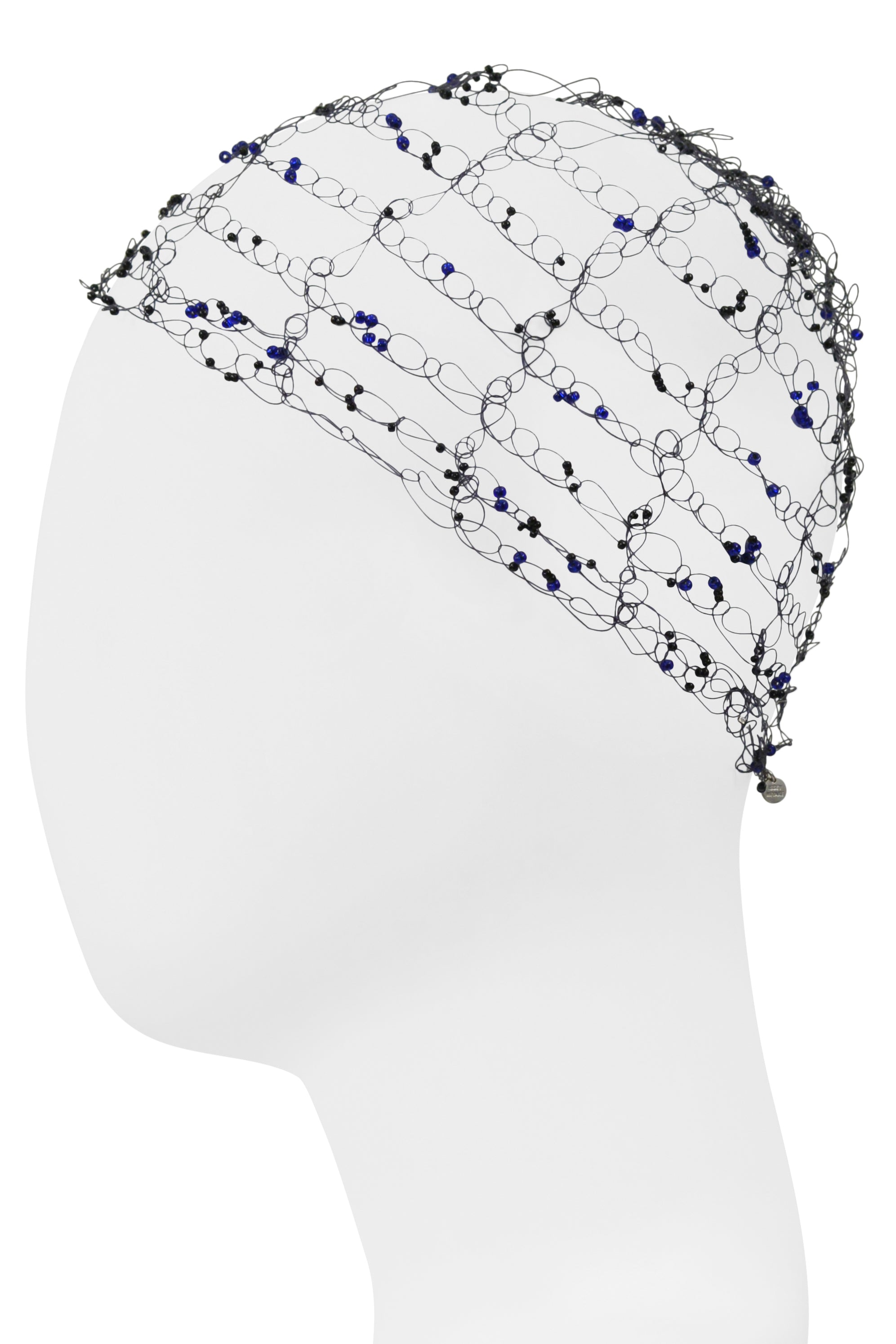 ISSEY MIYAKE BLACK HAIRNET WITH BLUE BEADS
