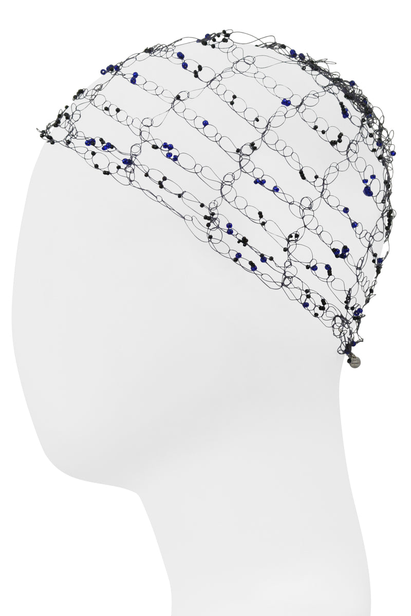 ISSEY MIYAKE BLACK HAIRNET WITH BLUE BEADS