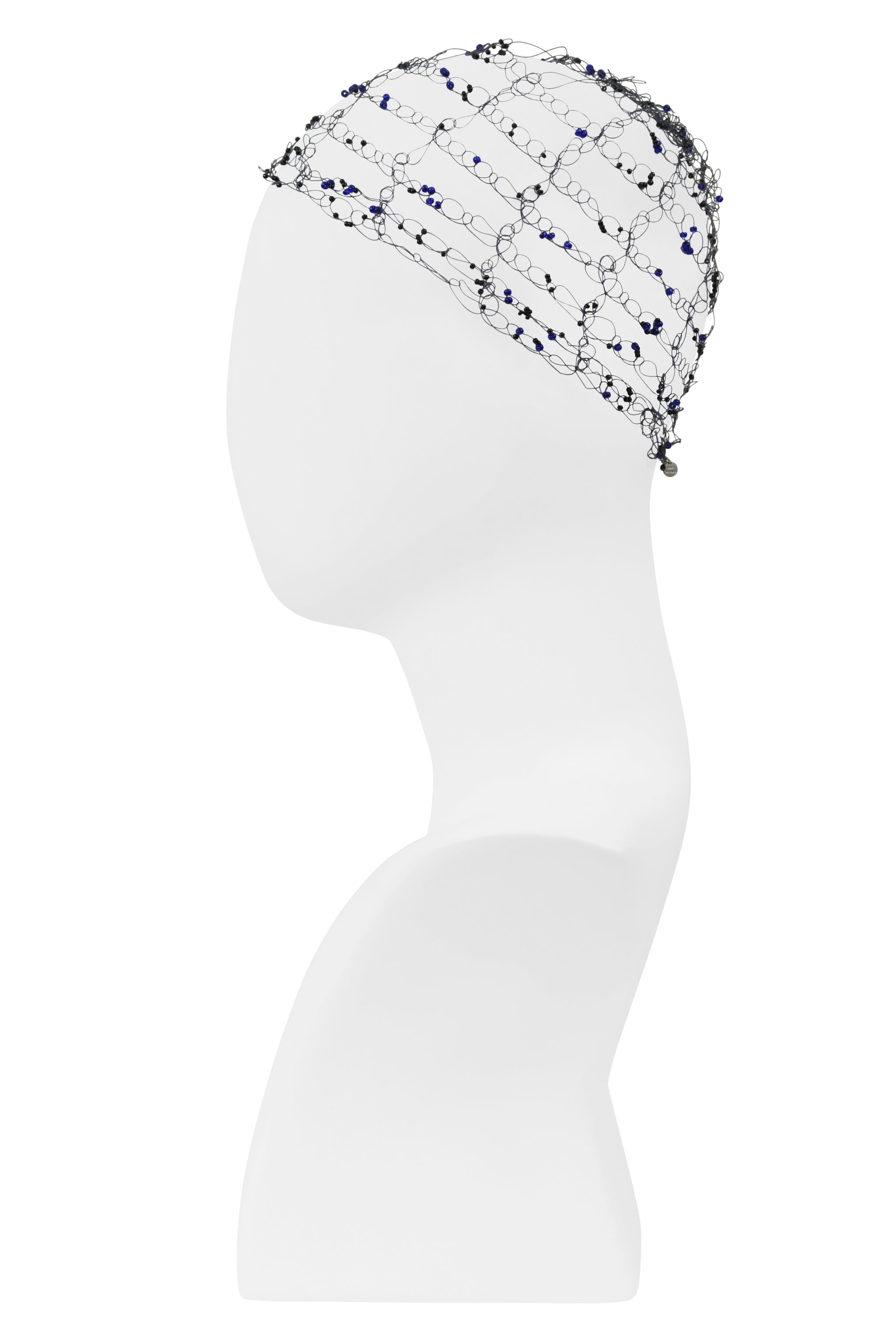 ISSEY MIYAKE BLACK HAIRNET WITH BLUE BEADS
