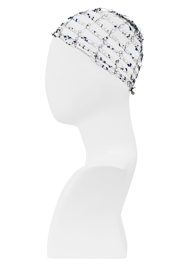 ISSEY MIYAKE BLACK HAIRNET WITH BLUE BEADS