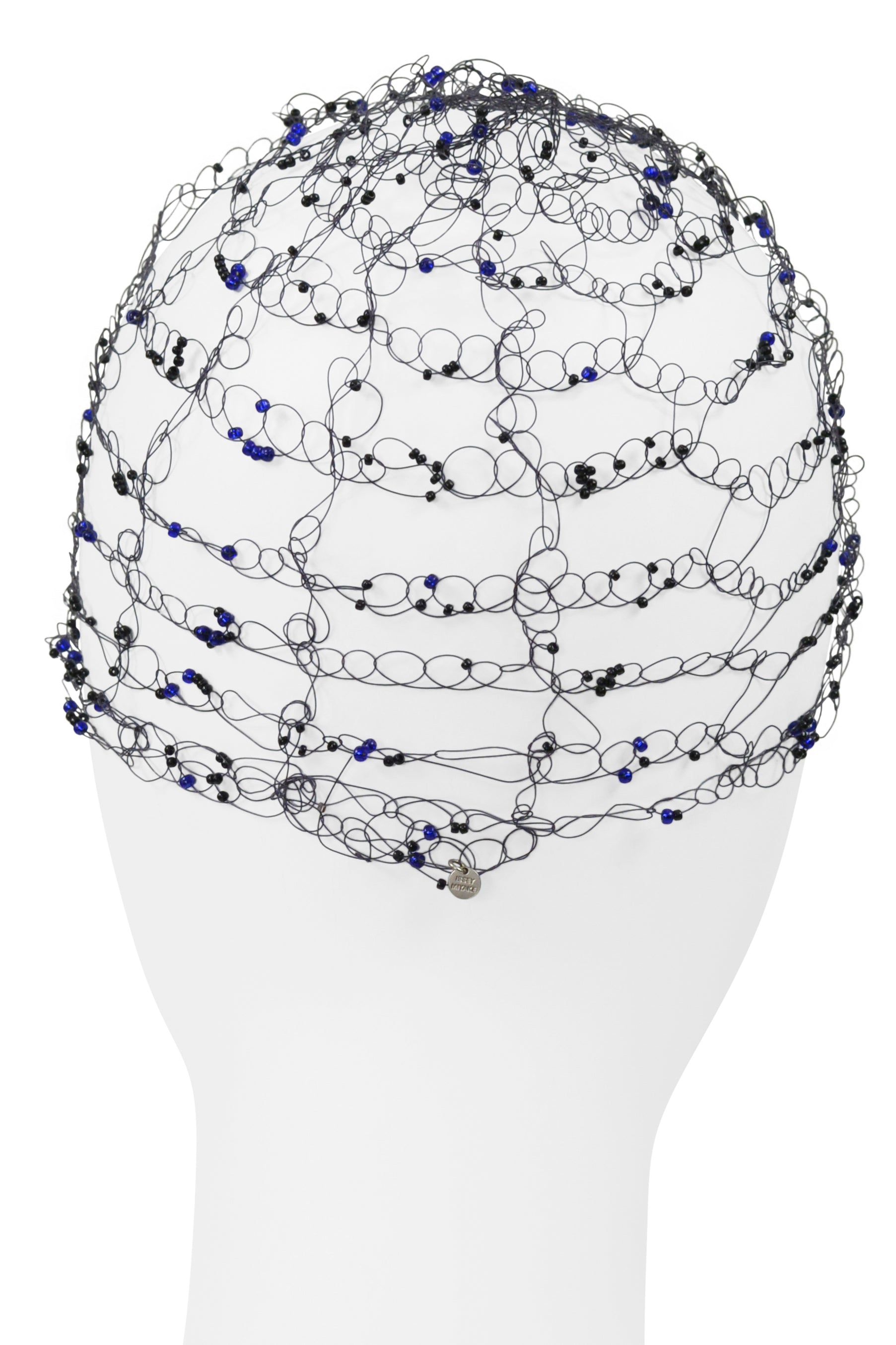 ISSEY MIYAKE BLACK HAIRNET WITH BLUE BEADS