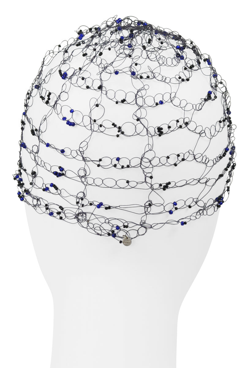 ISSEY MIYAKE BLACK HAIRNET WITH BLUE BEADS