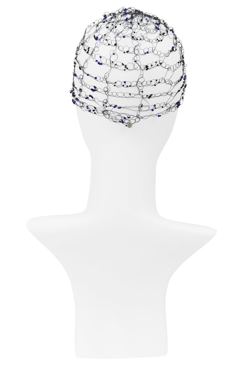 ISSEY MIYAKE BLACK HAIRNET WITH BLUE BEADS