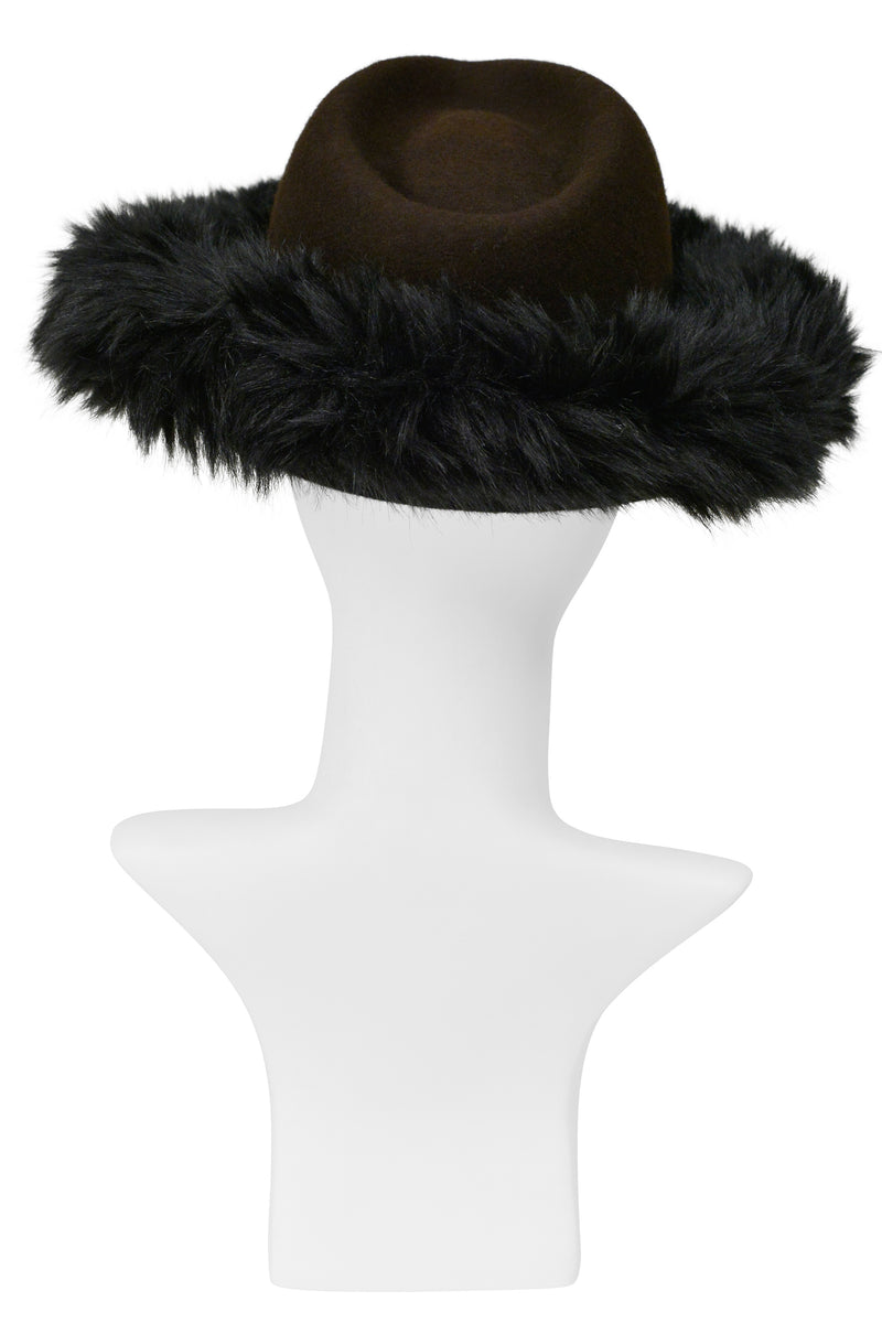 ISSEY MIYAKE BROWN HAT WITH DETACHABLE BLACK FAUX FUR