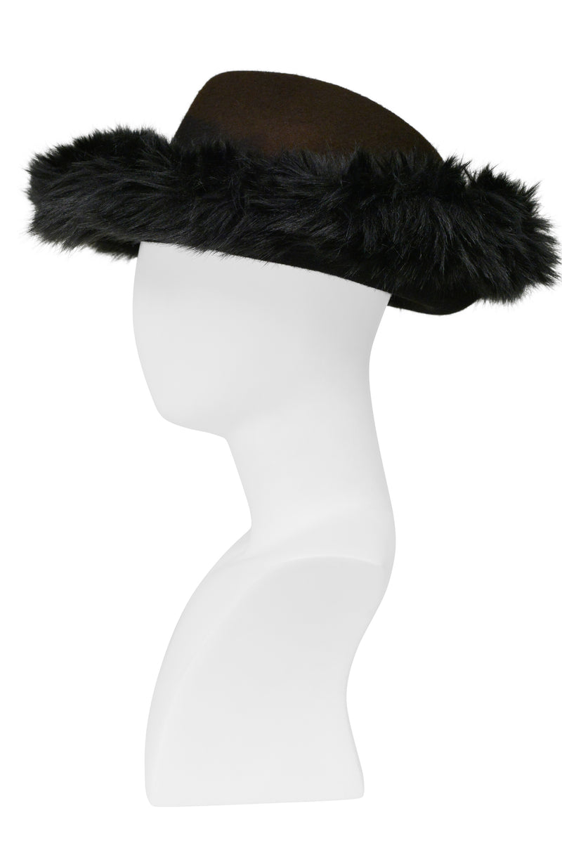 ISSEY MIYAKE BROWN HAT WITH DETACHABLE BLACK FAUX FUR