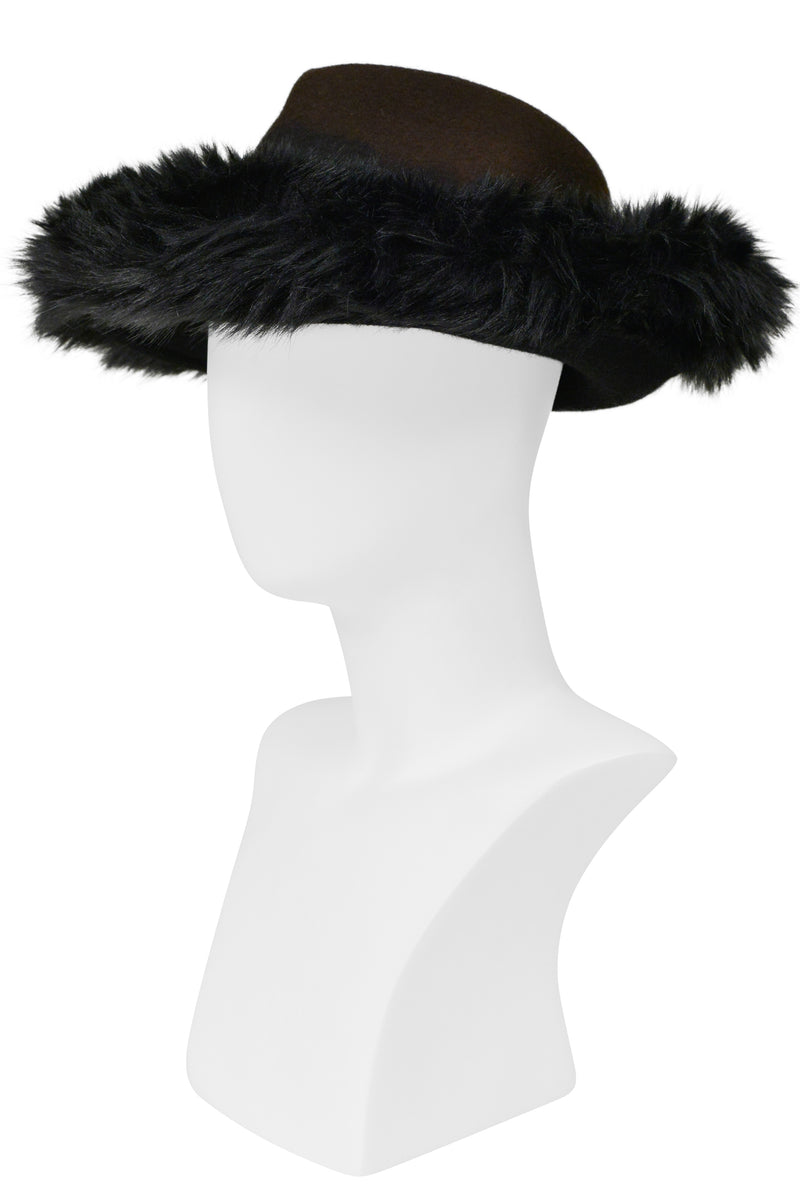 ISSEY MIYAKE BROWN HAT WITH DETACHABLE BLACK FAUX FUR