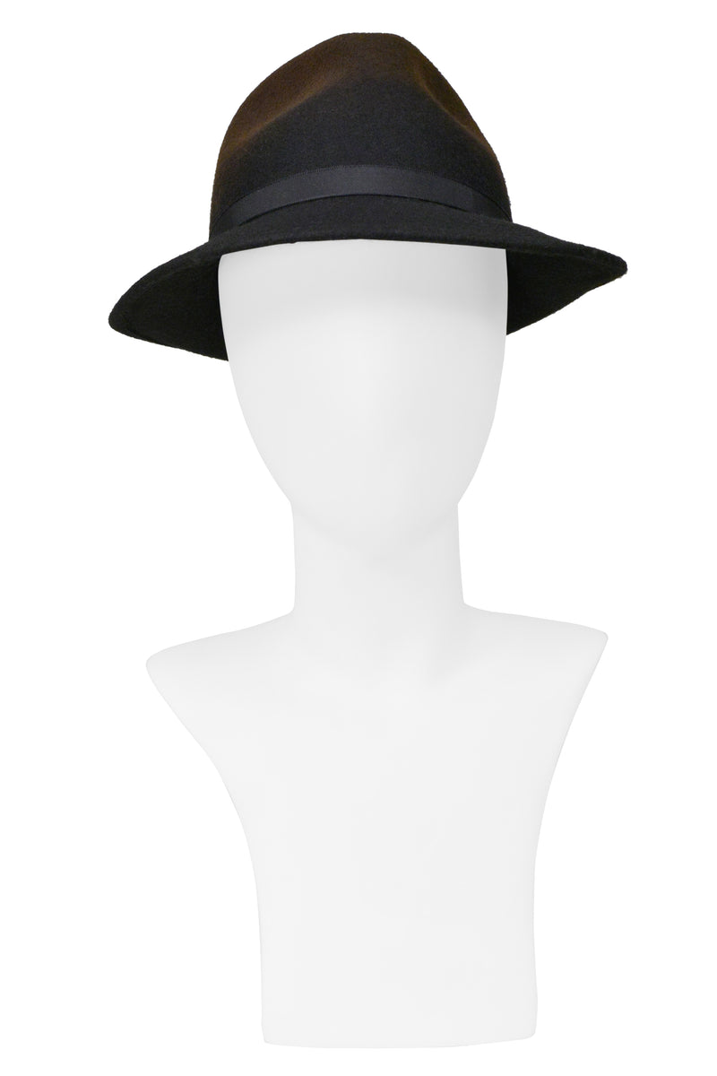 ISSEY MIYAKE BROWN HAT WITH DETACHABLE BLACK FAUX FUR