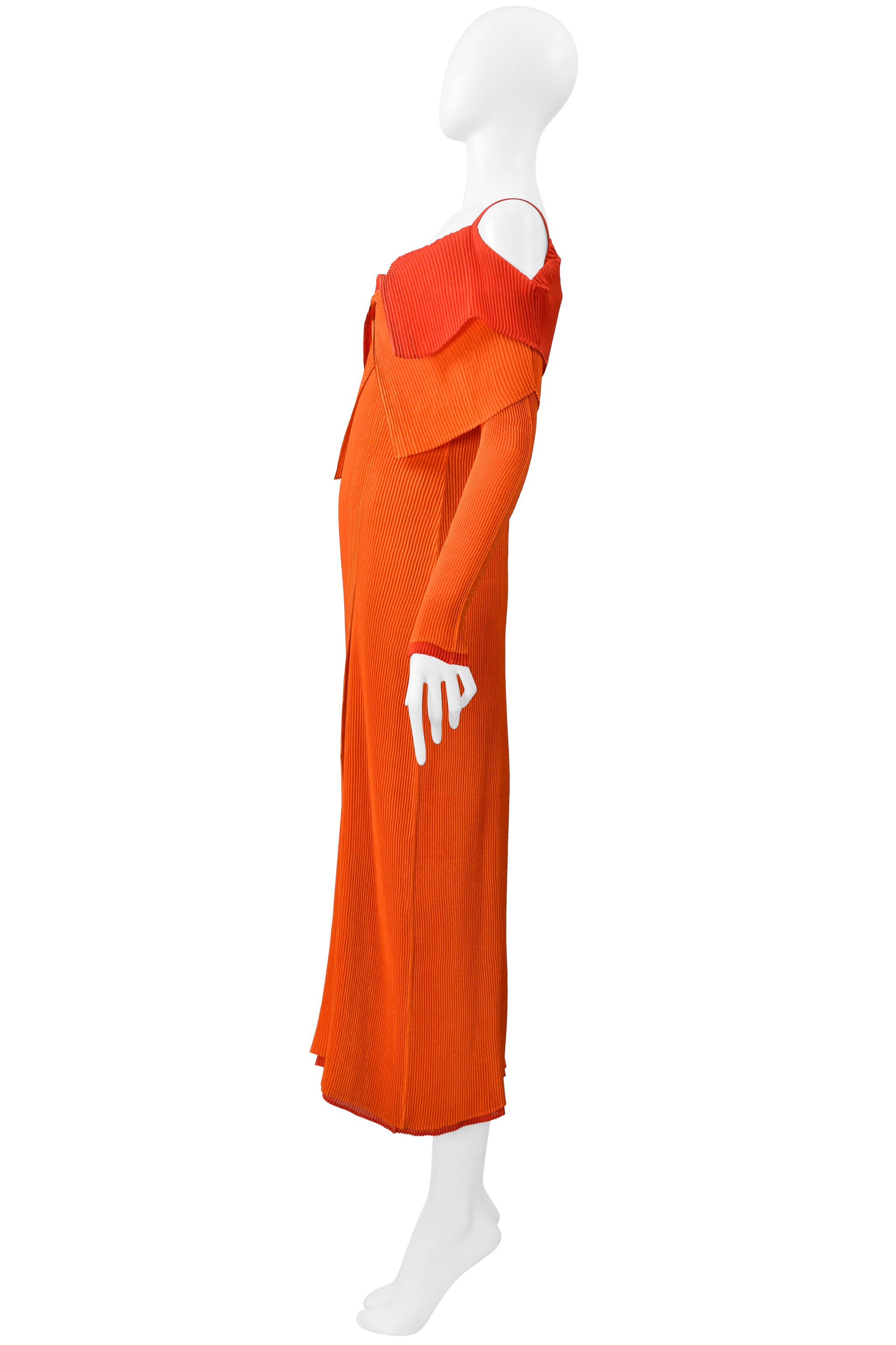 ISSEY MIYAKE  RED AND ORANGE DOUBLE LAYERED PLEATED DRESS FW 2000-2001