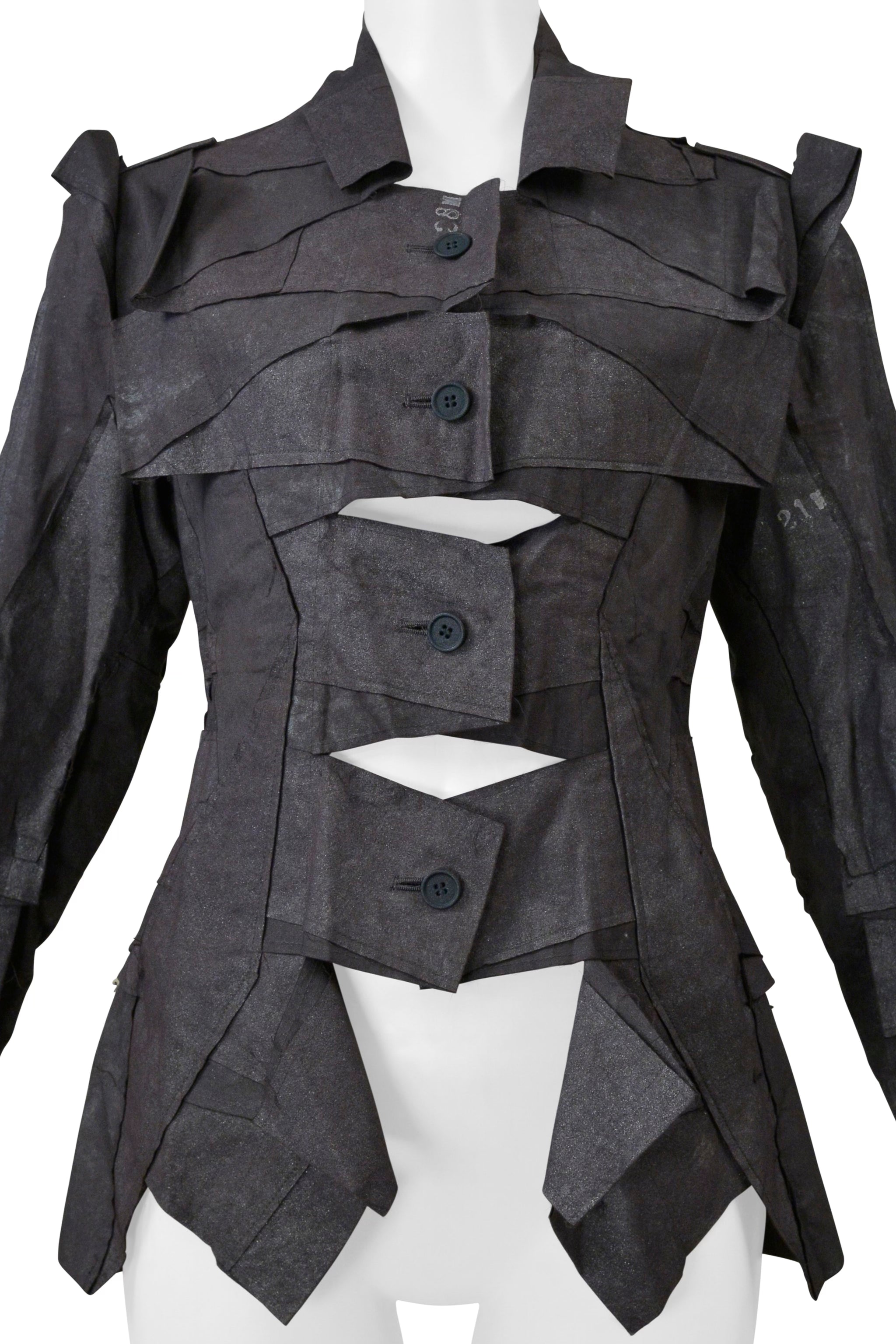 ISSEY MIYAKE GREY DECONSTRUCTED JACKET WITH CUTOUTS 2002