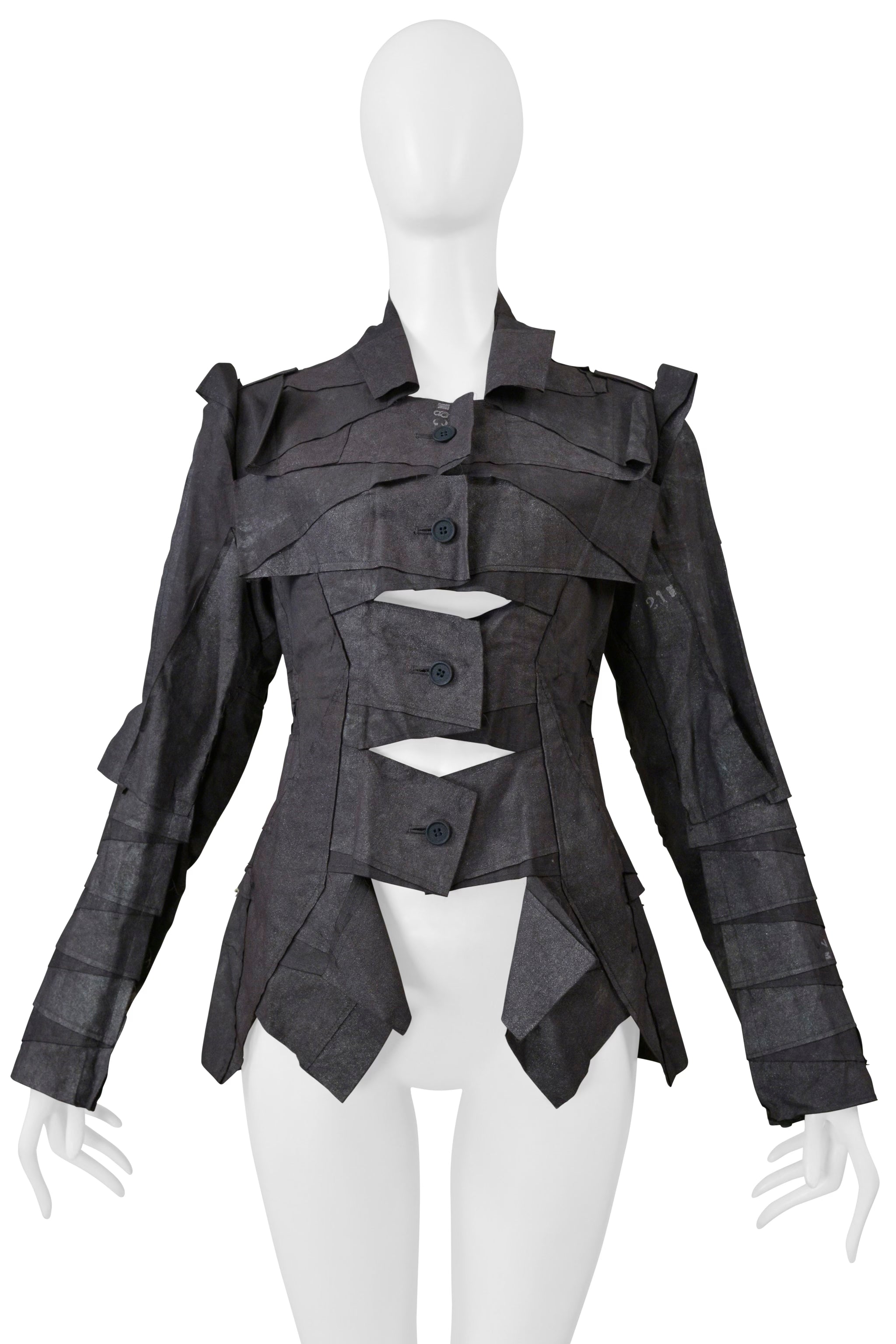 ISSEY MIYAKE GREY DECONSTRUCTED JACKET WITH CUTOUTS 2002