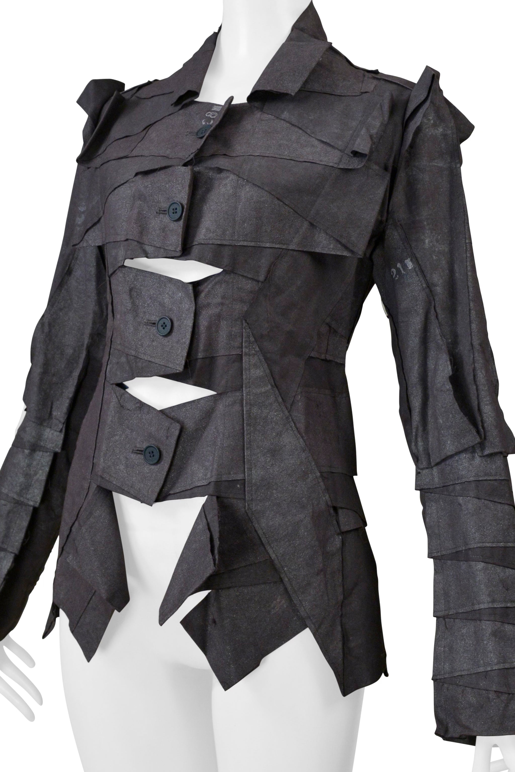 ISSEY MIYAKE GREY DECONSTRUCTED JACKET WITH CUTOUTS 2002