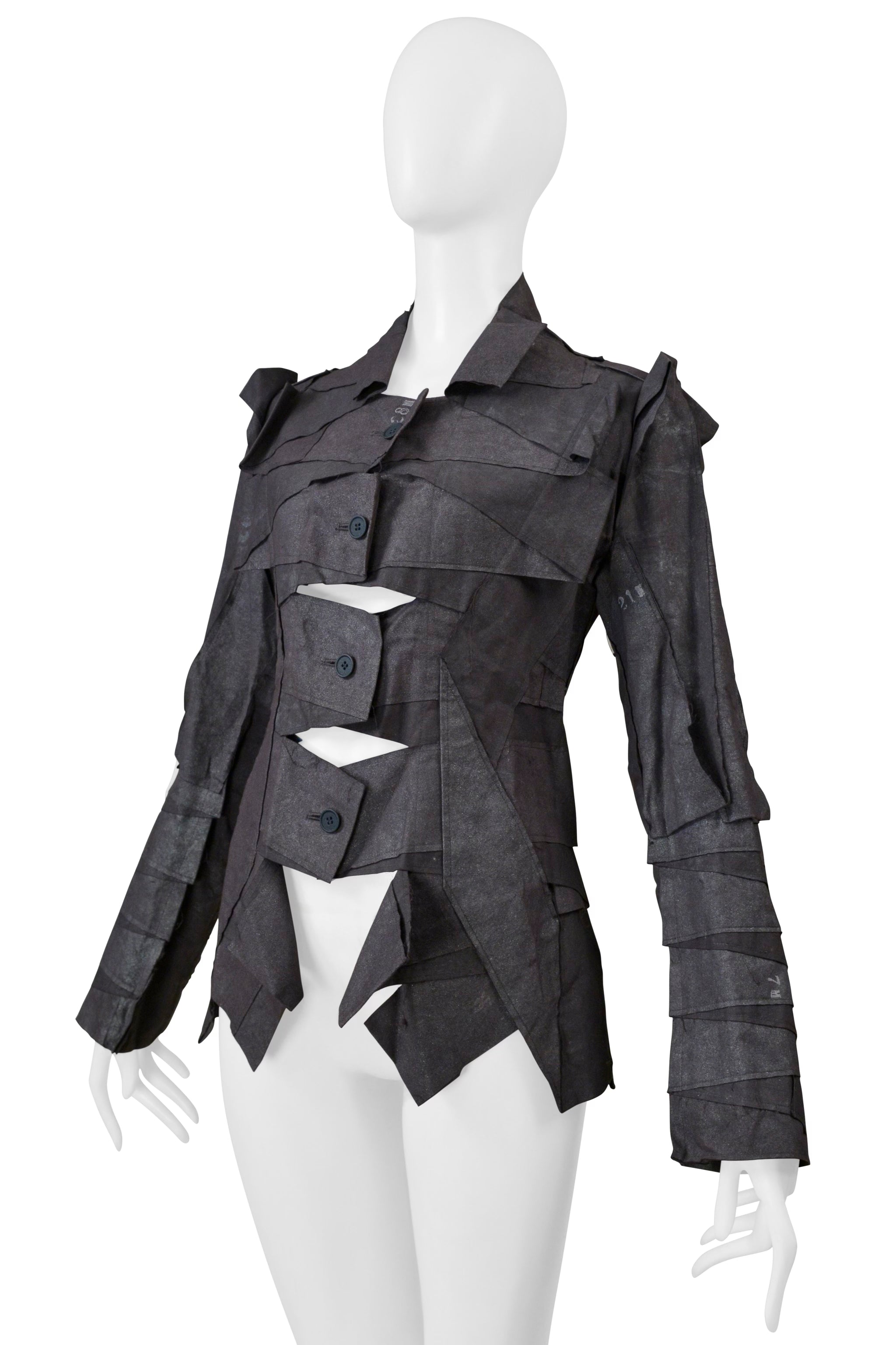 ISSEY MIYAKE GREY DECONSTRUCTED JACKET WITH CUTOUTS 2002