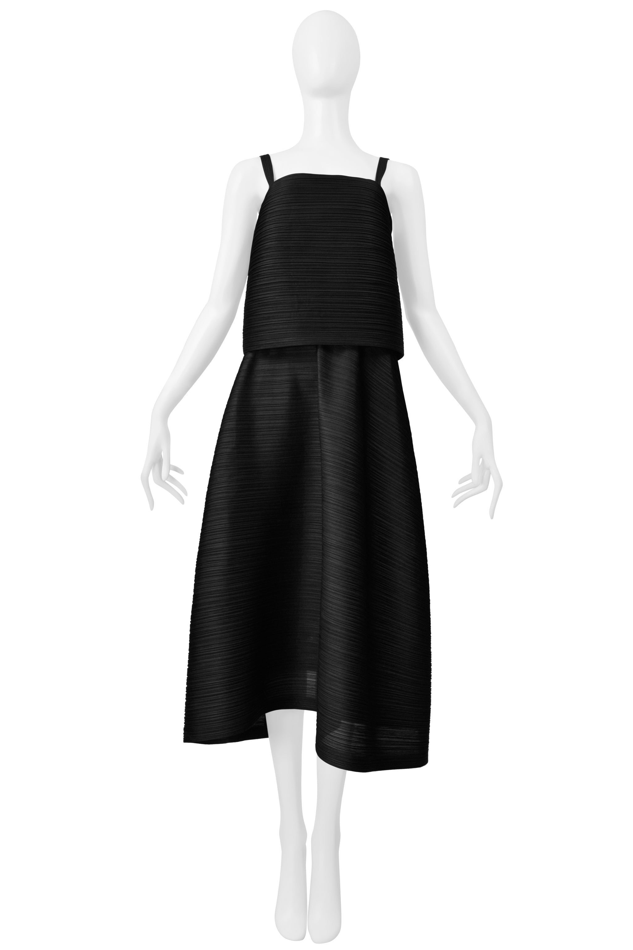 ISSEY MIYAKE PLEATS PLEASE BLACK PLEATED CONCEPT CAMISOLE TOP AND SKIRT ENSEMBLE
