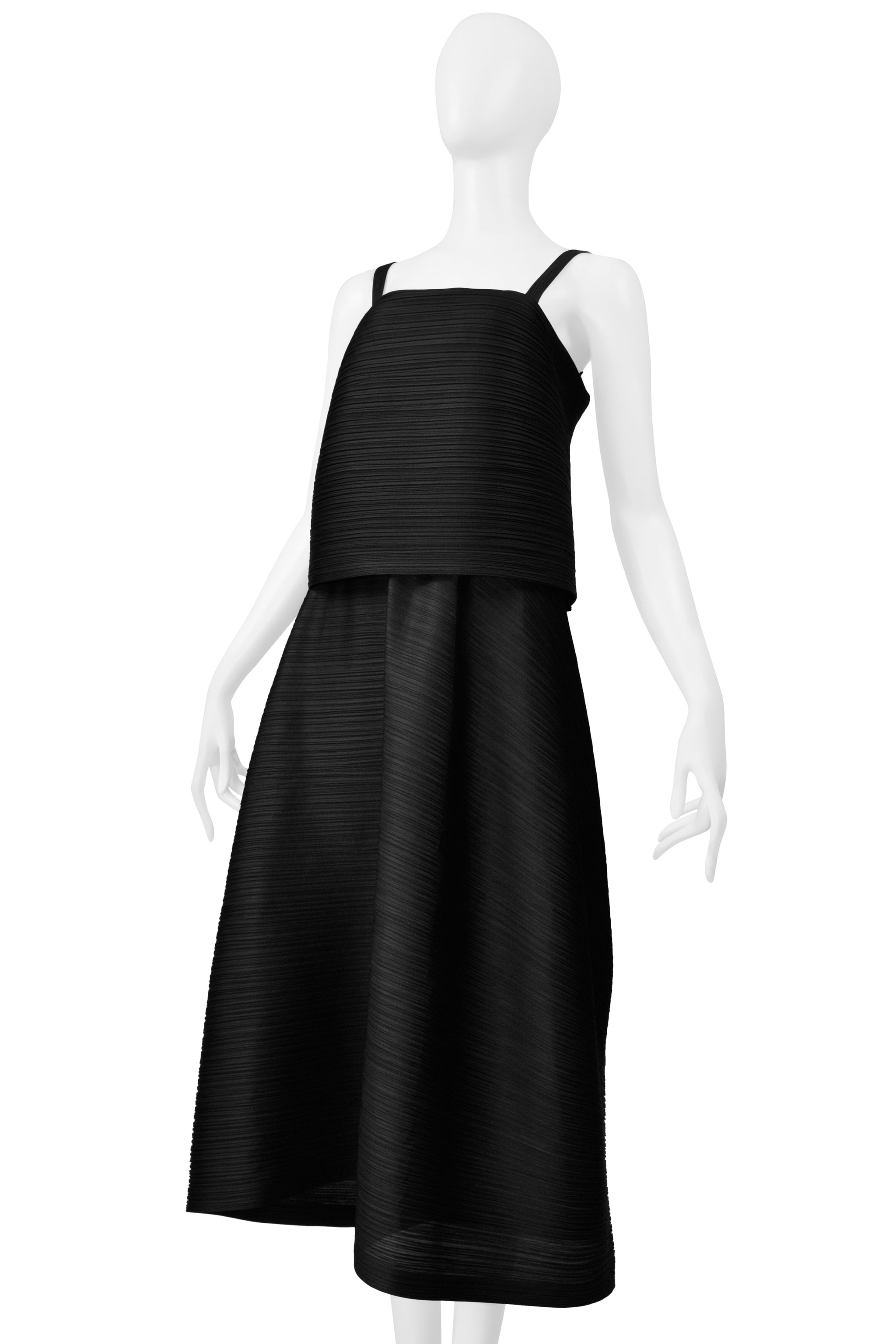 ISSEY MIYAKE PLEATS PLEASE BLACK PLEATED CONCEPT CAMISOLE TOP AND SKIRT ENSEMBLE