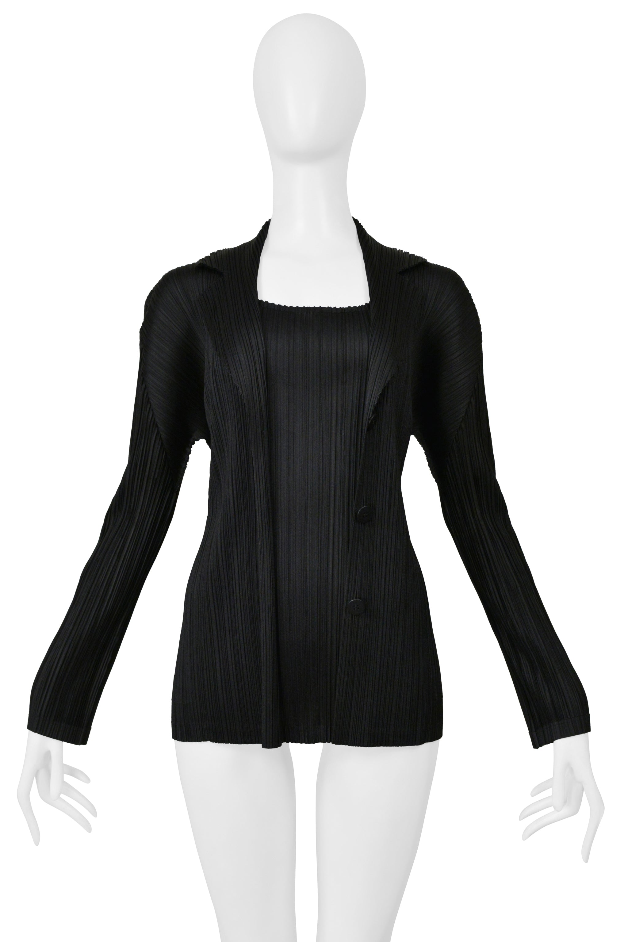 ISSEY MIYAKE PLEATS PLEASE BLACK PLEATED TWO-IN-ONE CAMISOLE AND JACKET