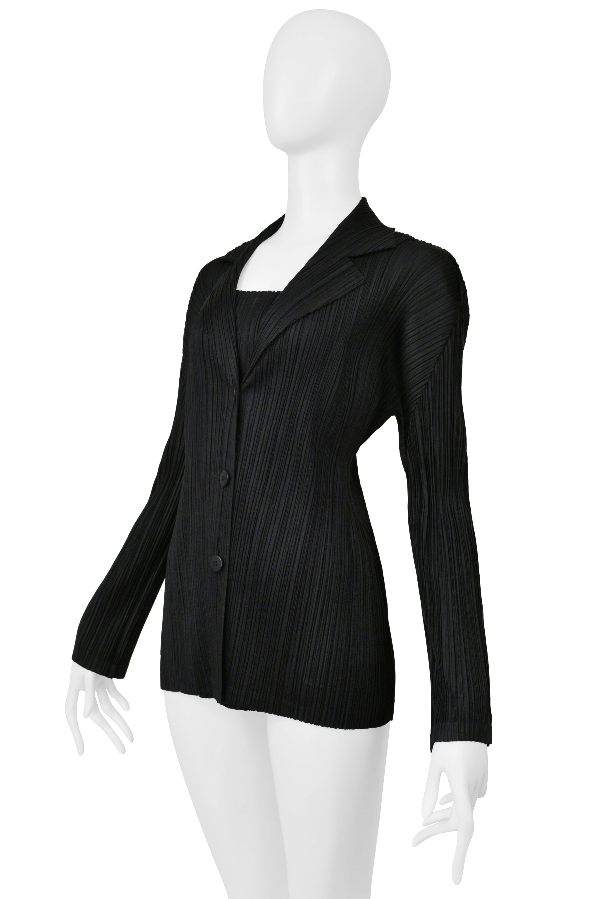 ISSEY MIYAKE PLEATS PLEASE BLACK PLEATED TWO-IN-ONE CAMISOLE AND JACKET