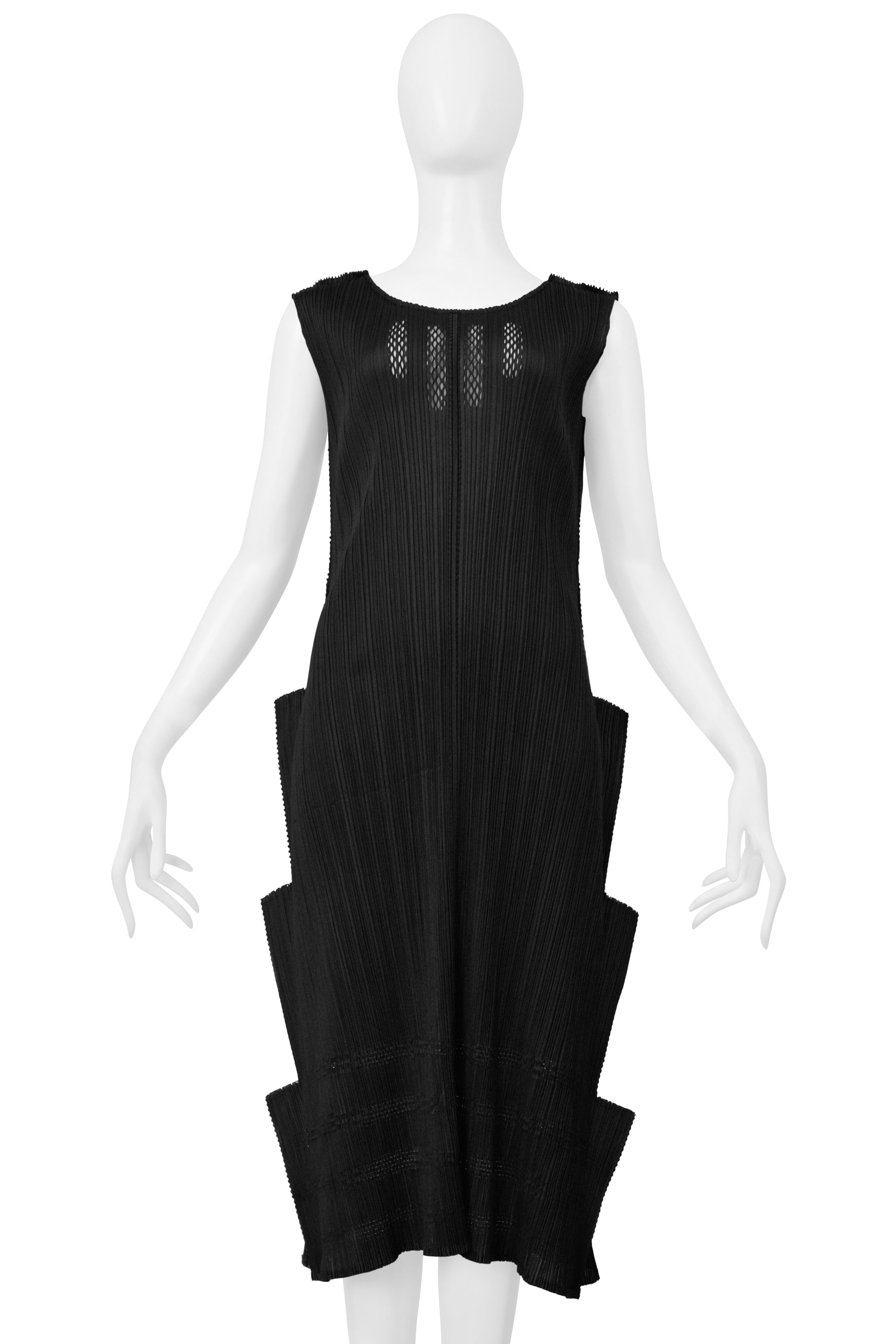 ISSEY MIYAKE PLEATS PLEASE BLACK "STAIRCASE" PLEATS DRESS WITH LASER CUT DETAILS