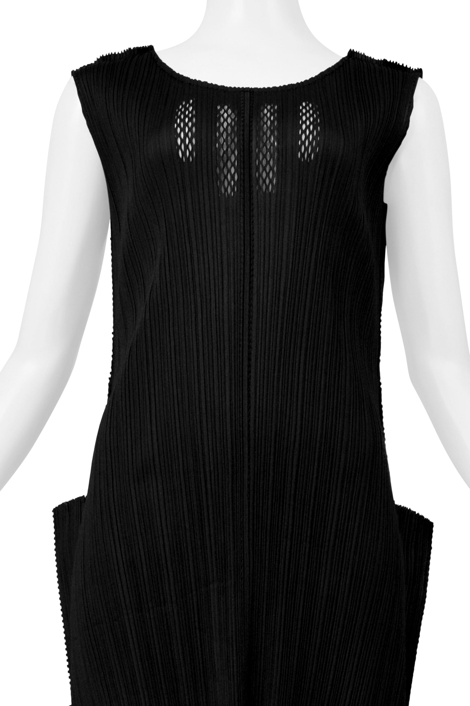 ISSEY MIYAKE PLEATS PLEASE BLACK "STAIRCASE" PLEATS DRESS WITH LASER CUT DETAILS