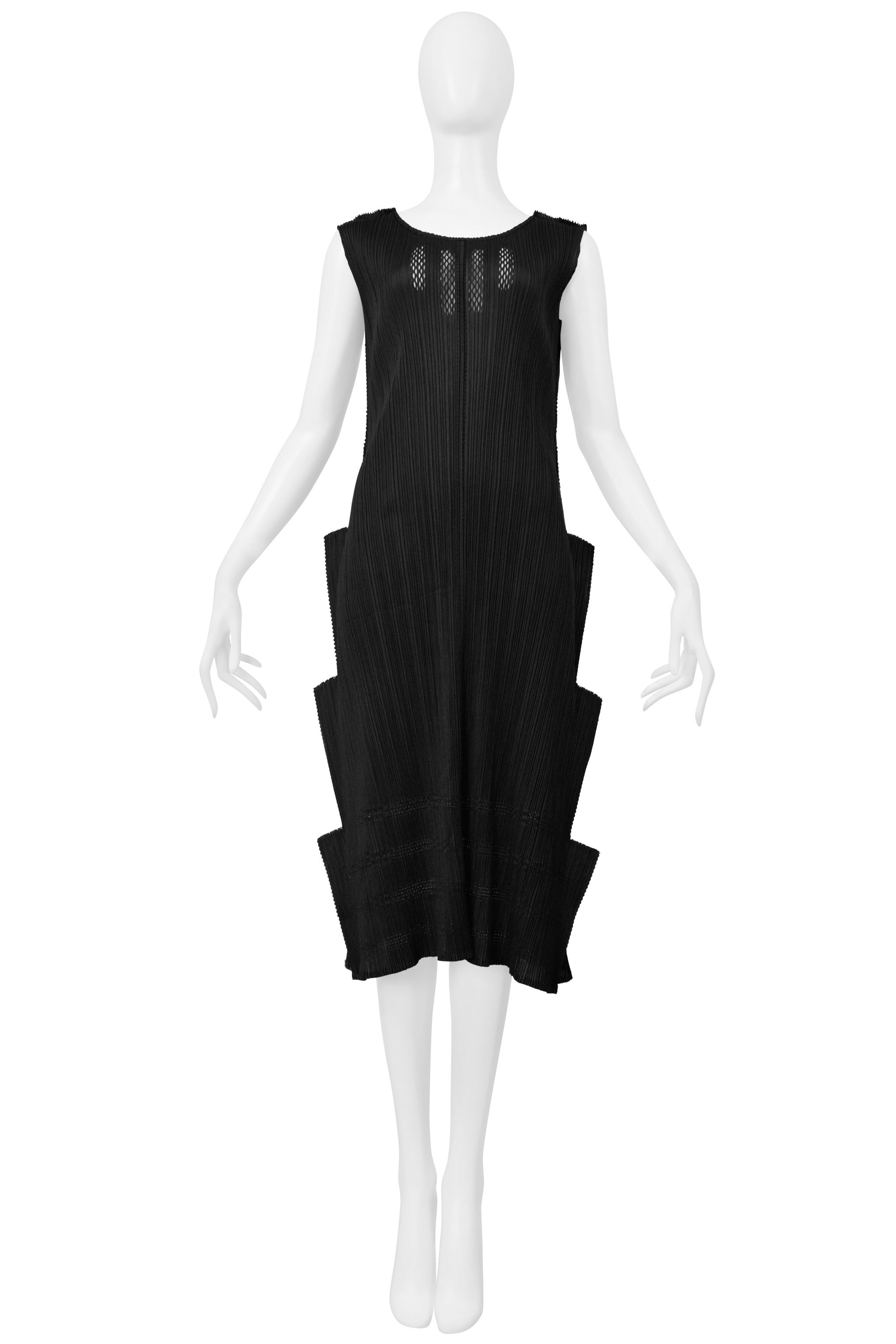 ISSEY MIYAKE PLEATS PLEASE BLACK "STAIRCASE" PLEATS DRESS WITH LASER CUT DETAILS