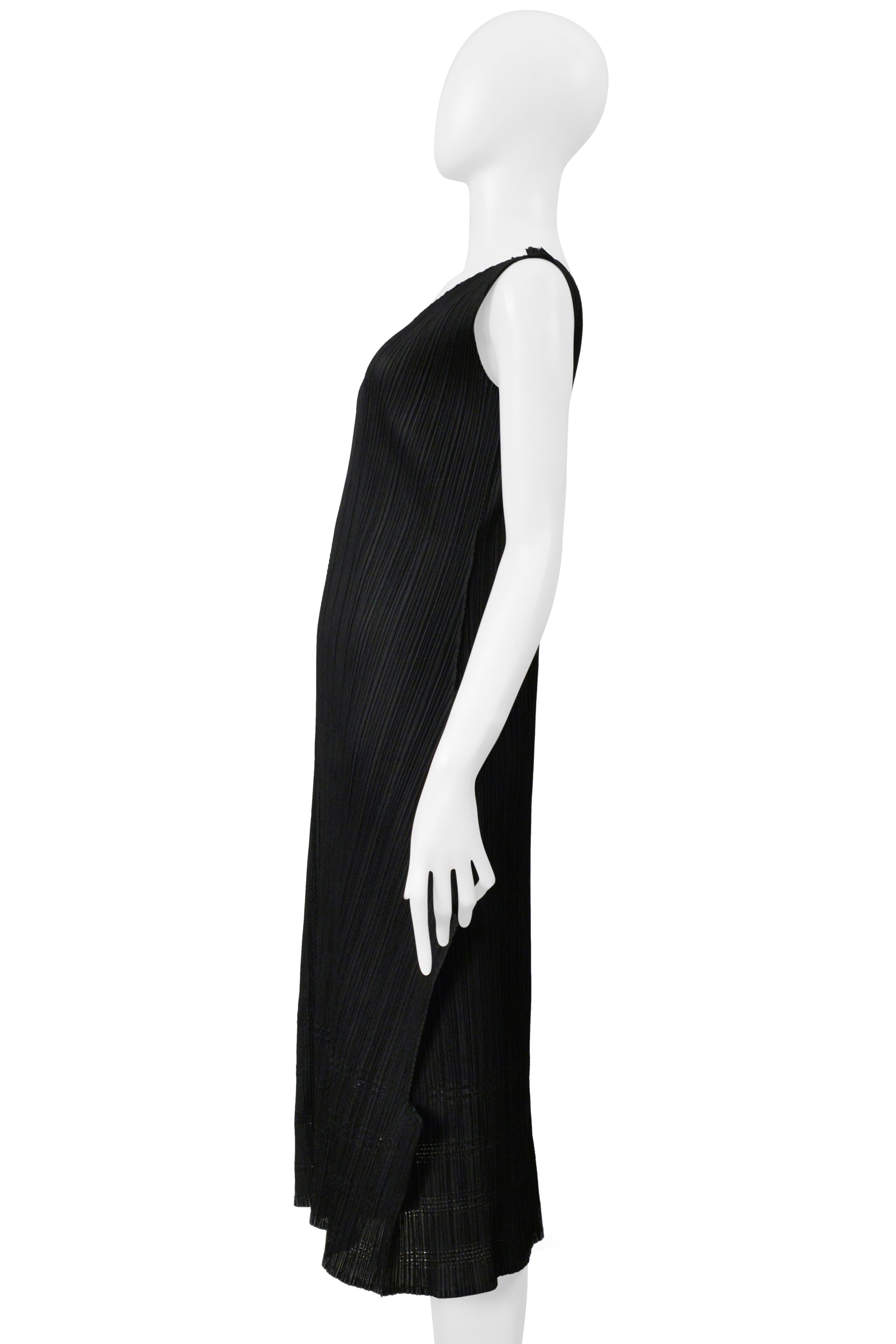 ISSEY MIYAKE PLEATS PLEASE BLACK "STAIRCASE" PLEATS DRESS WITH LASER CUT DETAILS