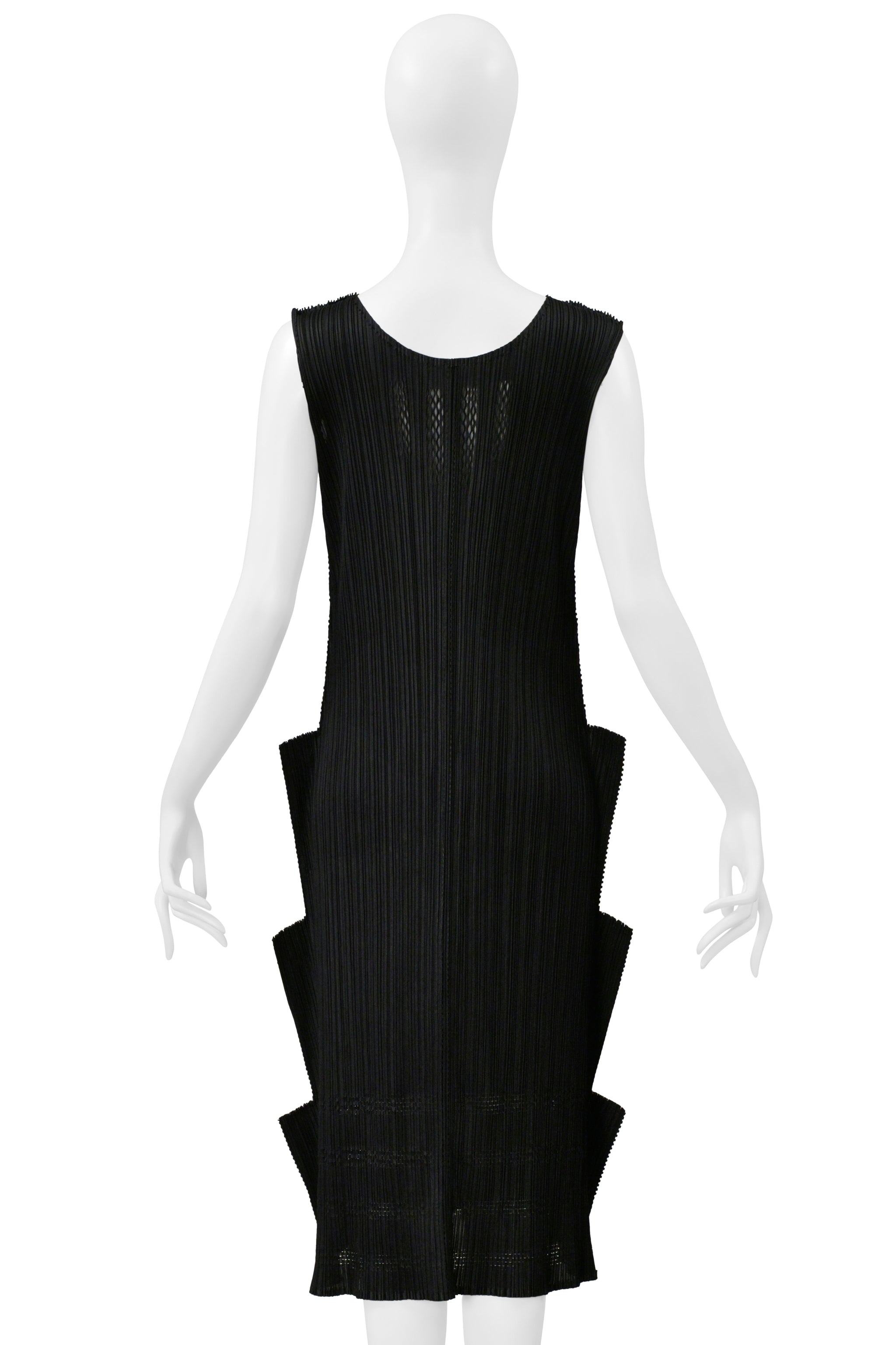 ISSEY MIYAKE PLEATS PLEASE BLACK "STAIRCASE" PLEATS DRESS WITH LASER CUT DETAILS