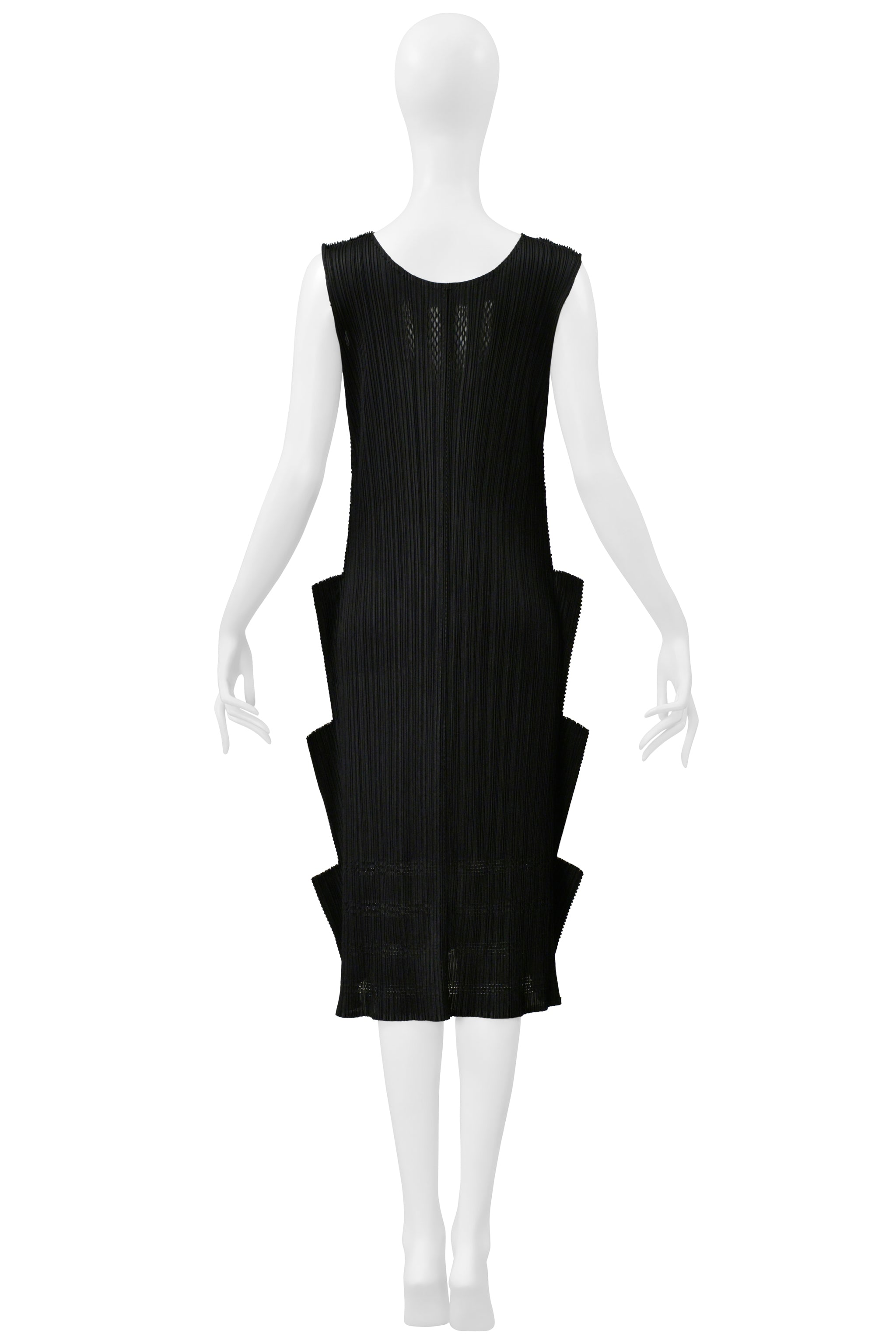 ISSEY MIYAKE PLEATS PLEASE BLACK "STAIRCASE" PLEATS DRESS WITH LASER CUT DETAILS